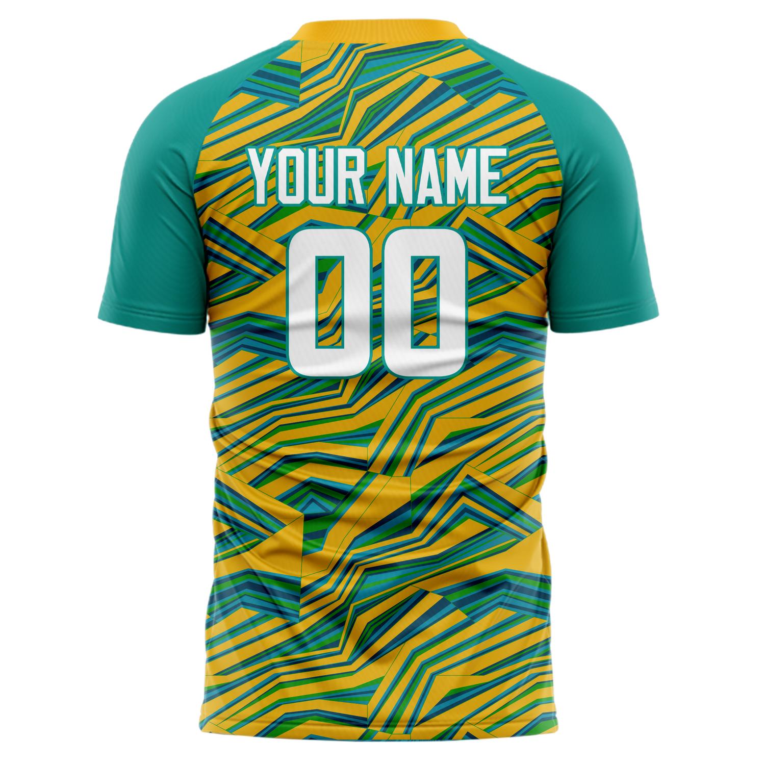Benutzerdefiniertes Professionelles Gold Blaugrün Zickzack Fußballtrikot