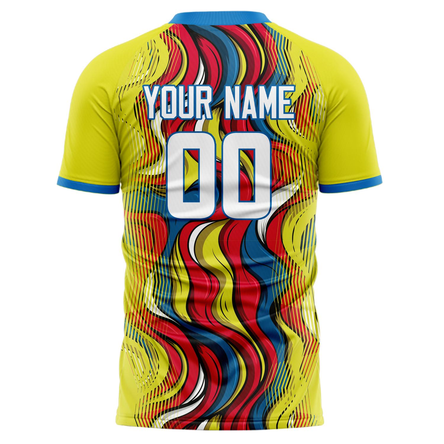 Custom Professional Yellow Red Waves Soccer Jersey