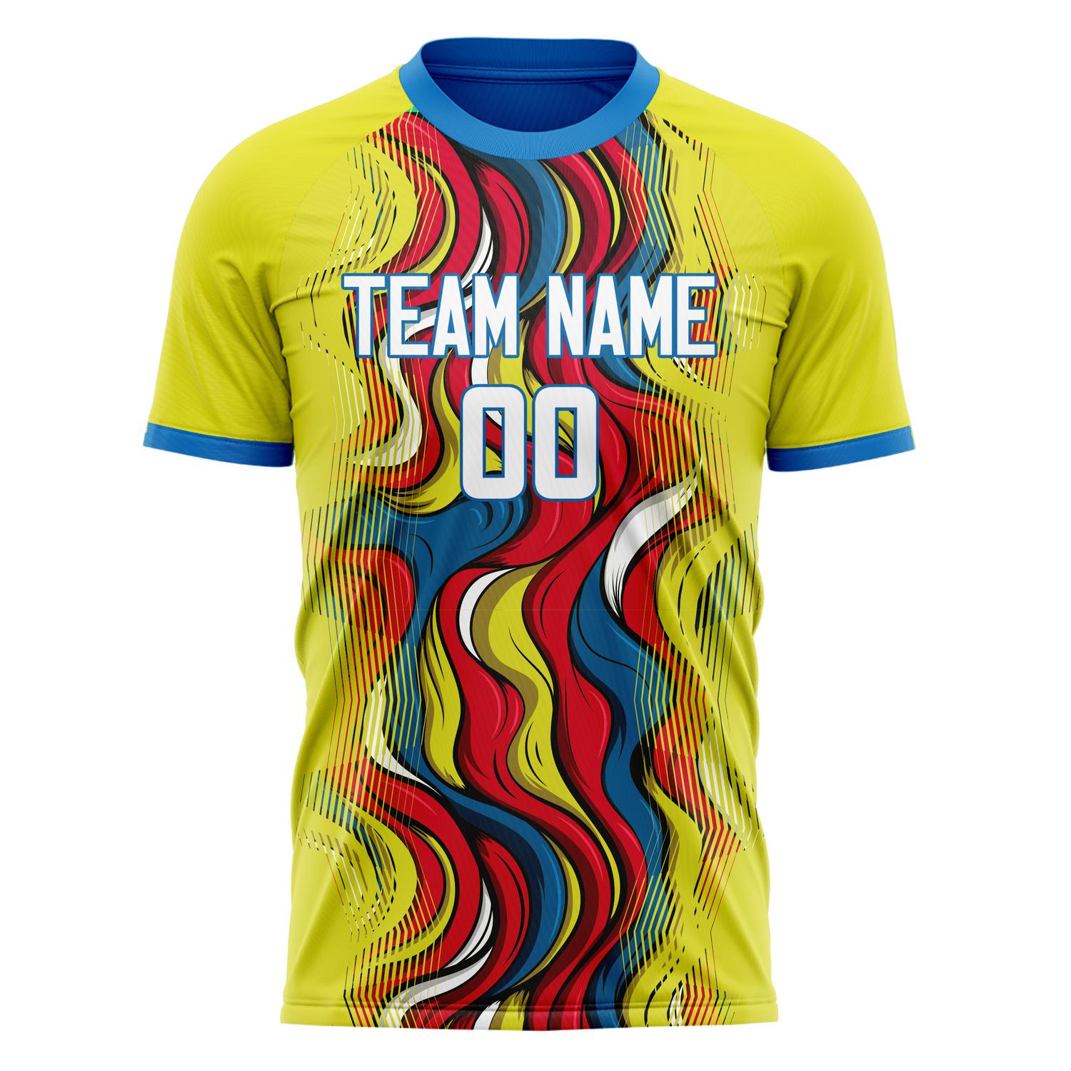 Custom Professional Yellow Red Waves Soccer Jersey