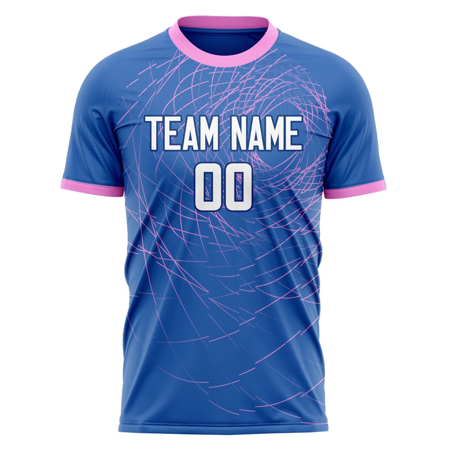 Custom Professional Royal Blue Pink Lines Soccer Jersey