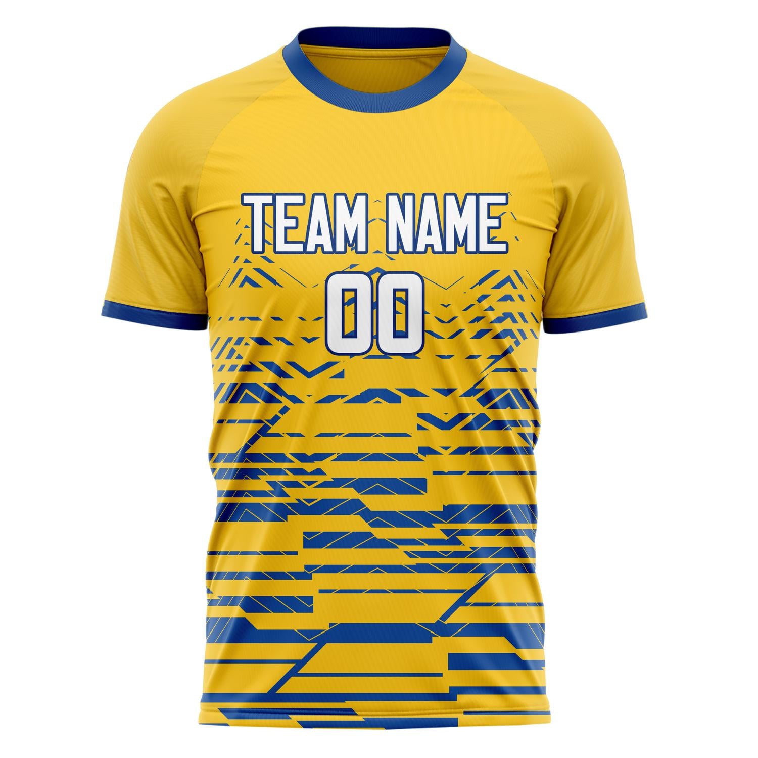 Custom Professional Gold Navy Blue Geometry Soccer Jersey