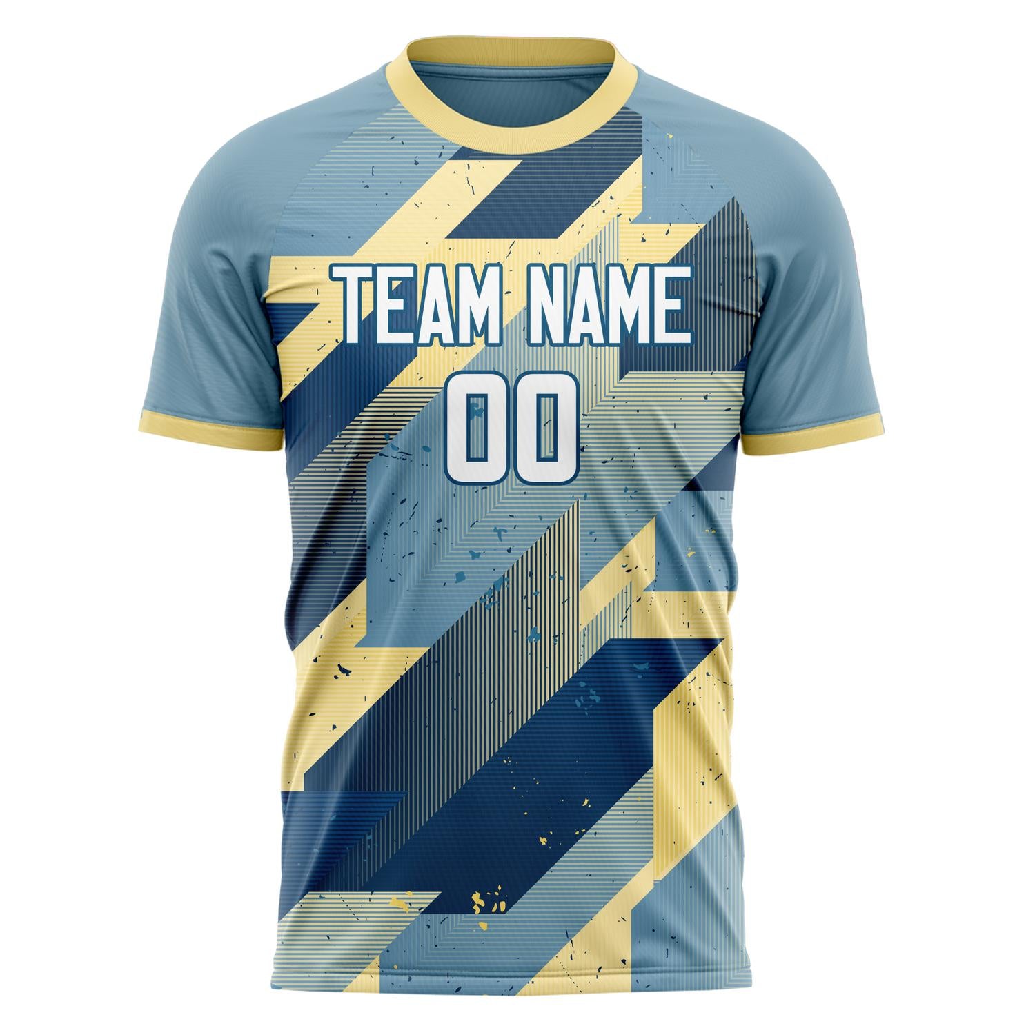 Custom Professional Light Blue Cream Geometry Soccer Jersey