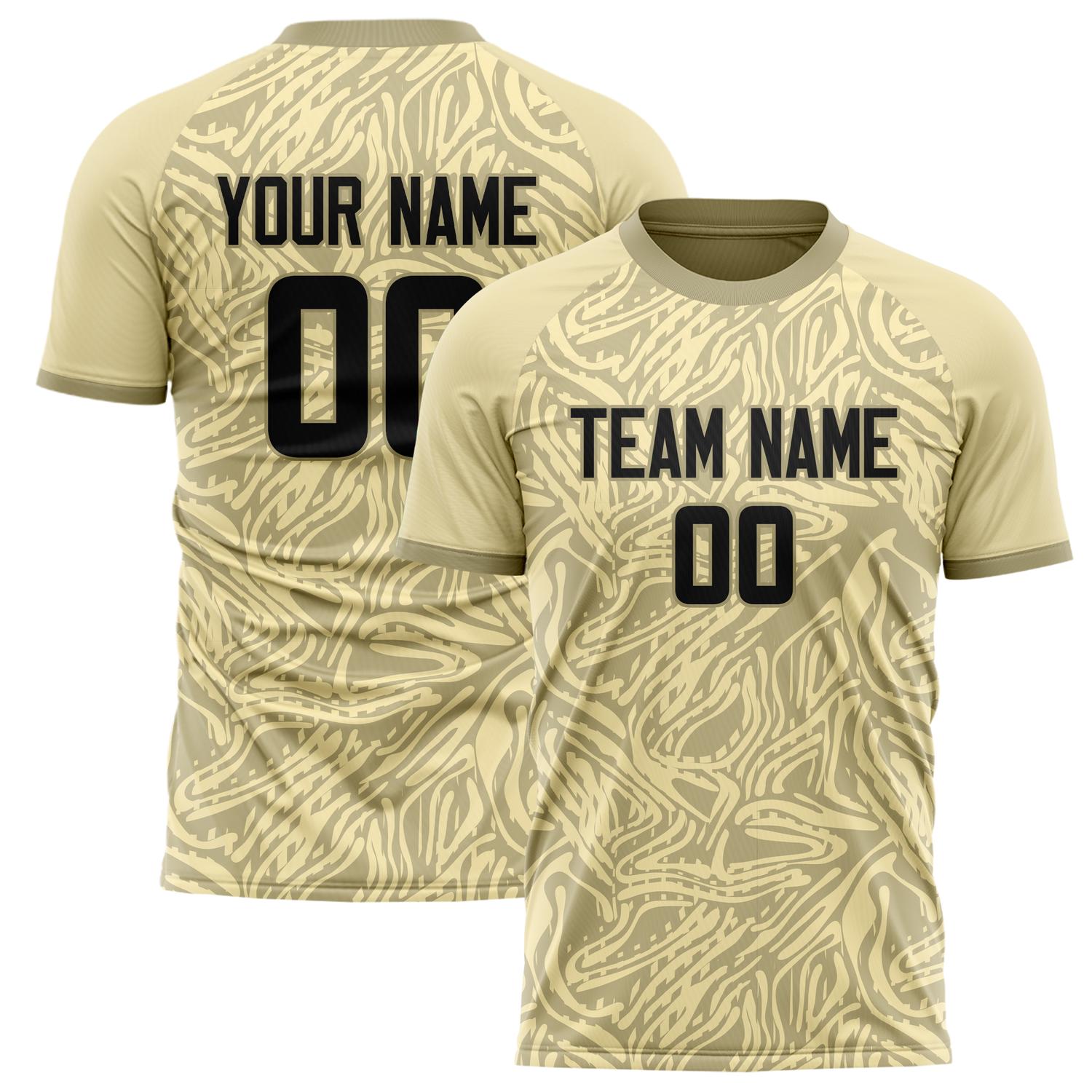 Benutzerdefiniertes Professionelles Creme Schwarz Geometrie Fußballtrikot FT02240808XE038
