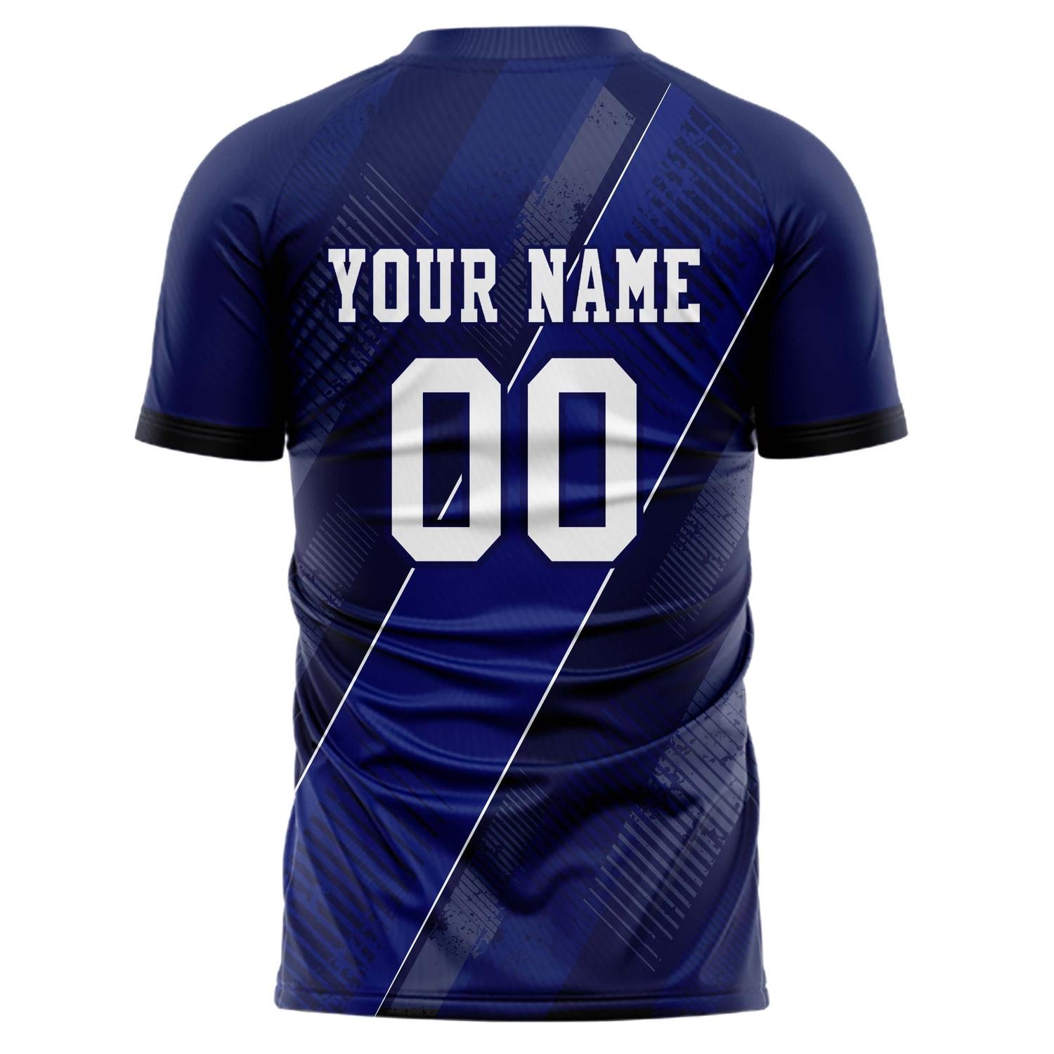 Benutzerdefiniertes Professionelles Marineblau Weiß Geometrie Fußballtrikot