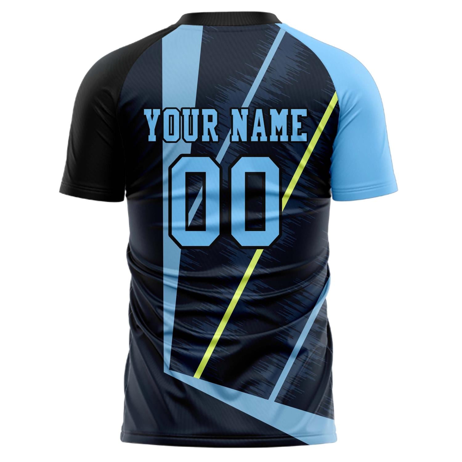 Custom Professional Navy Blue Light Blue Geometry Soccer Jersey