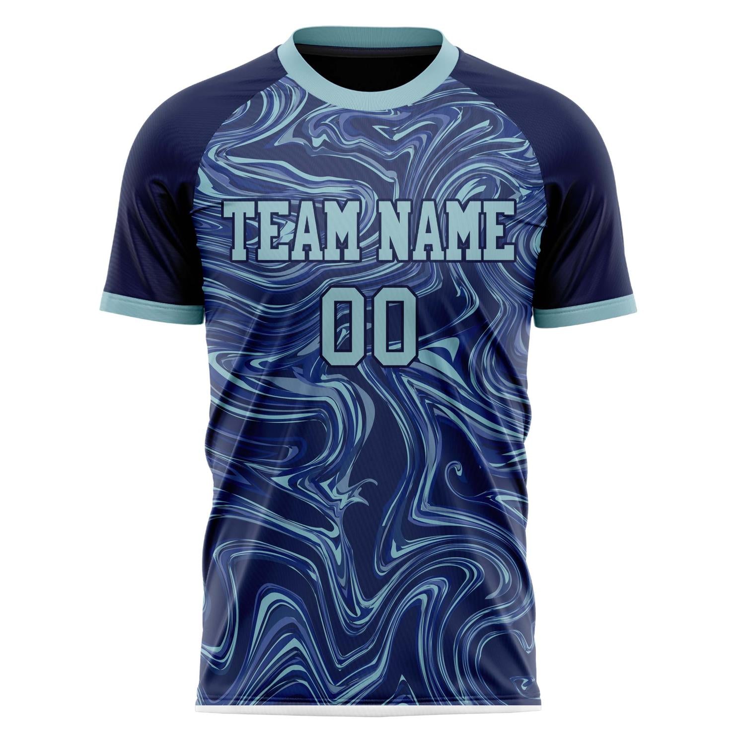 Custom Professional Navy Blue Light Blue Geometry Soccer Jersey