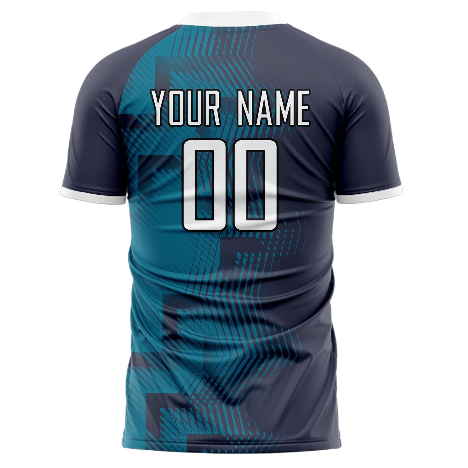 Custom Professional Navy Blue White Geometric Soccer Jersey