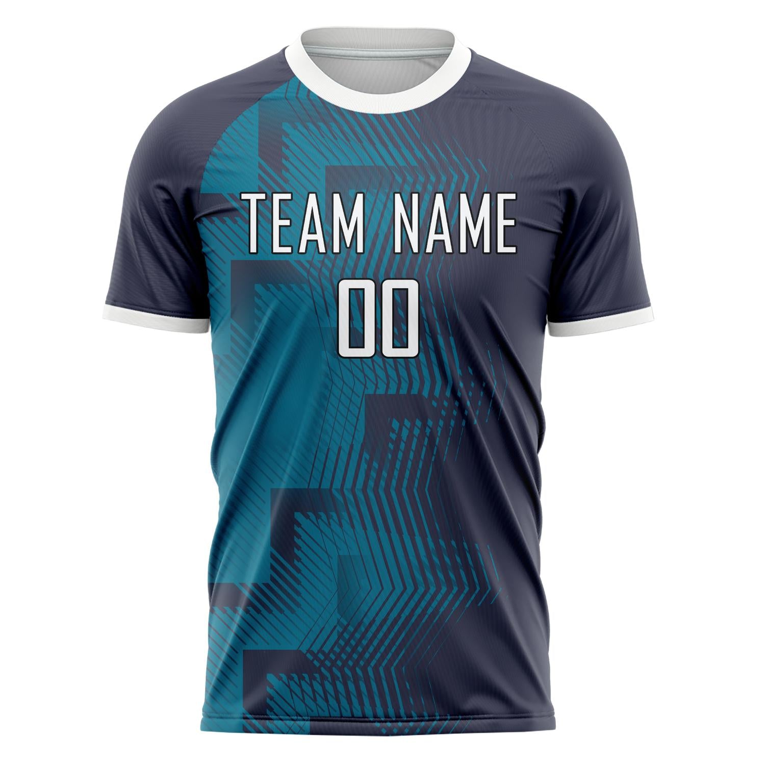 Custom Professional Navy Blue White Geometric Soccer Jersey