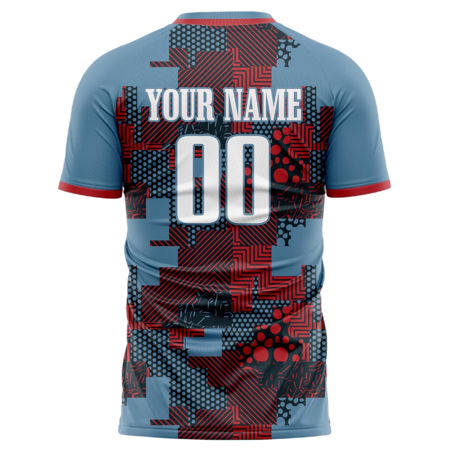 Custom Professional Blue Red Geometric Soccer Jersey