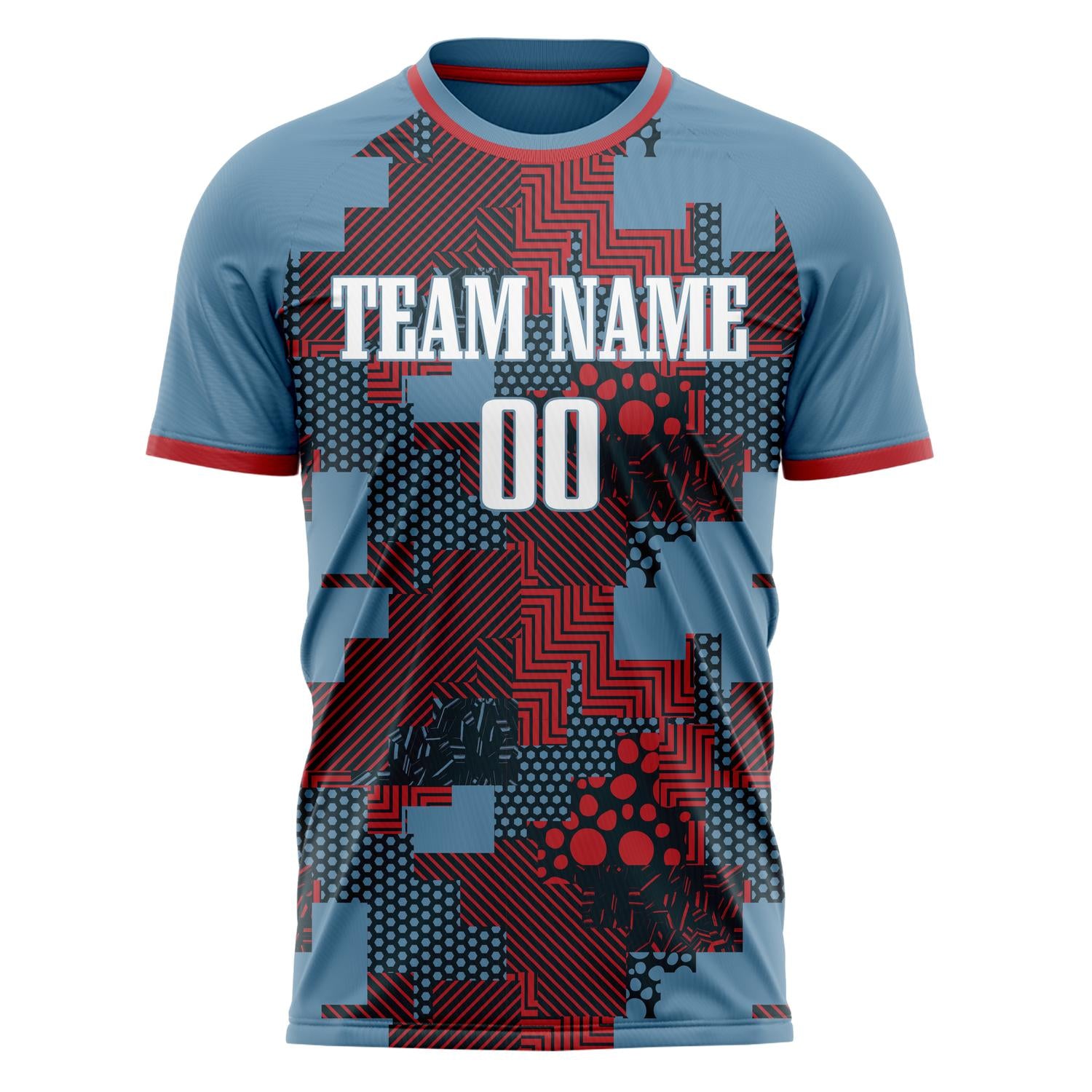 Custom Professional Blue Red Geometric Soccer Jersey