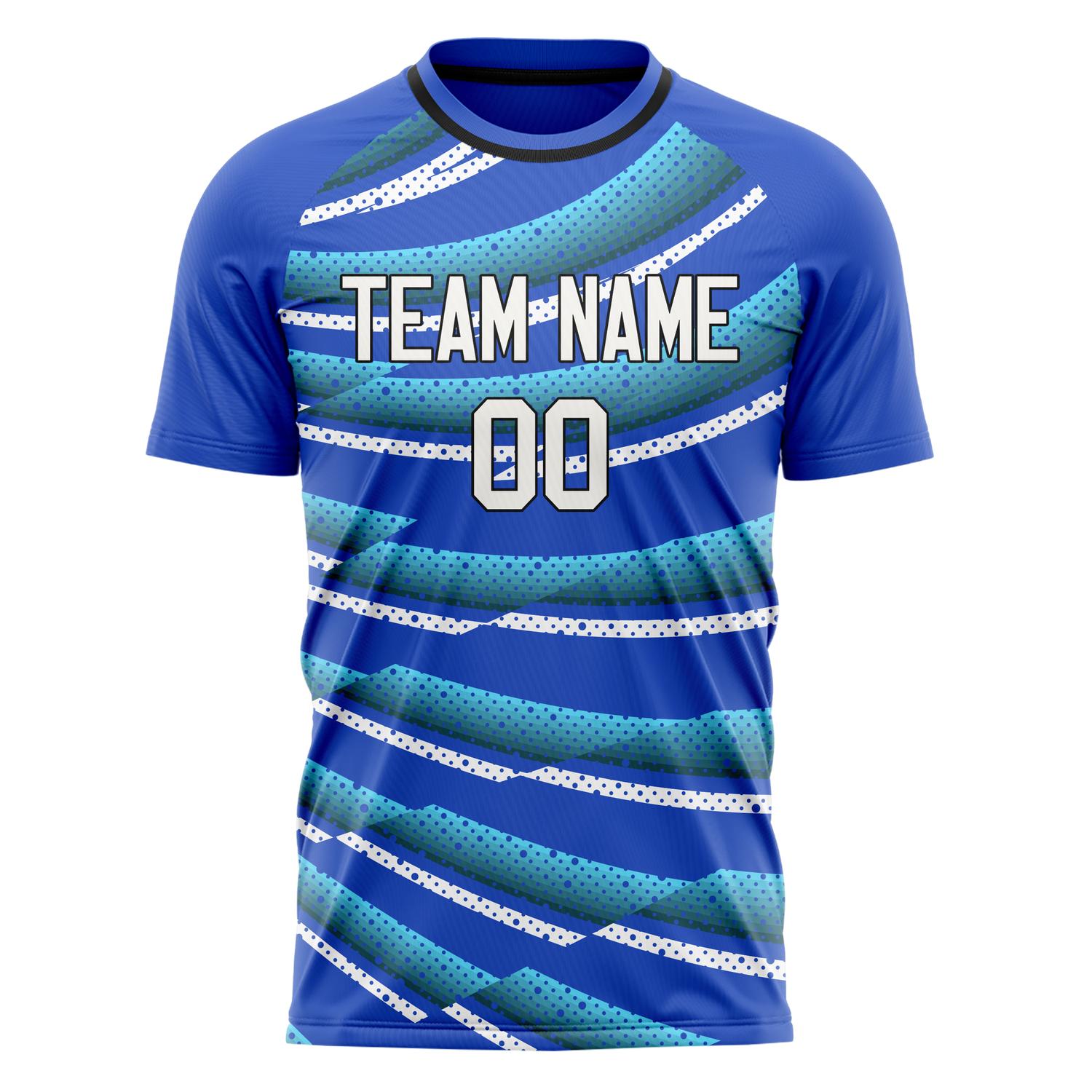 Custom Professional Blue White Waves Soccer Jersey
