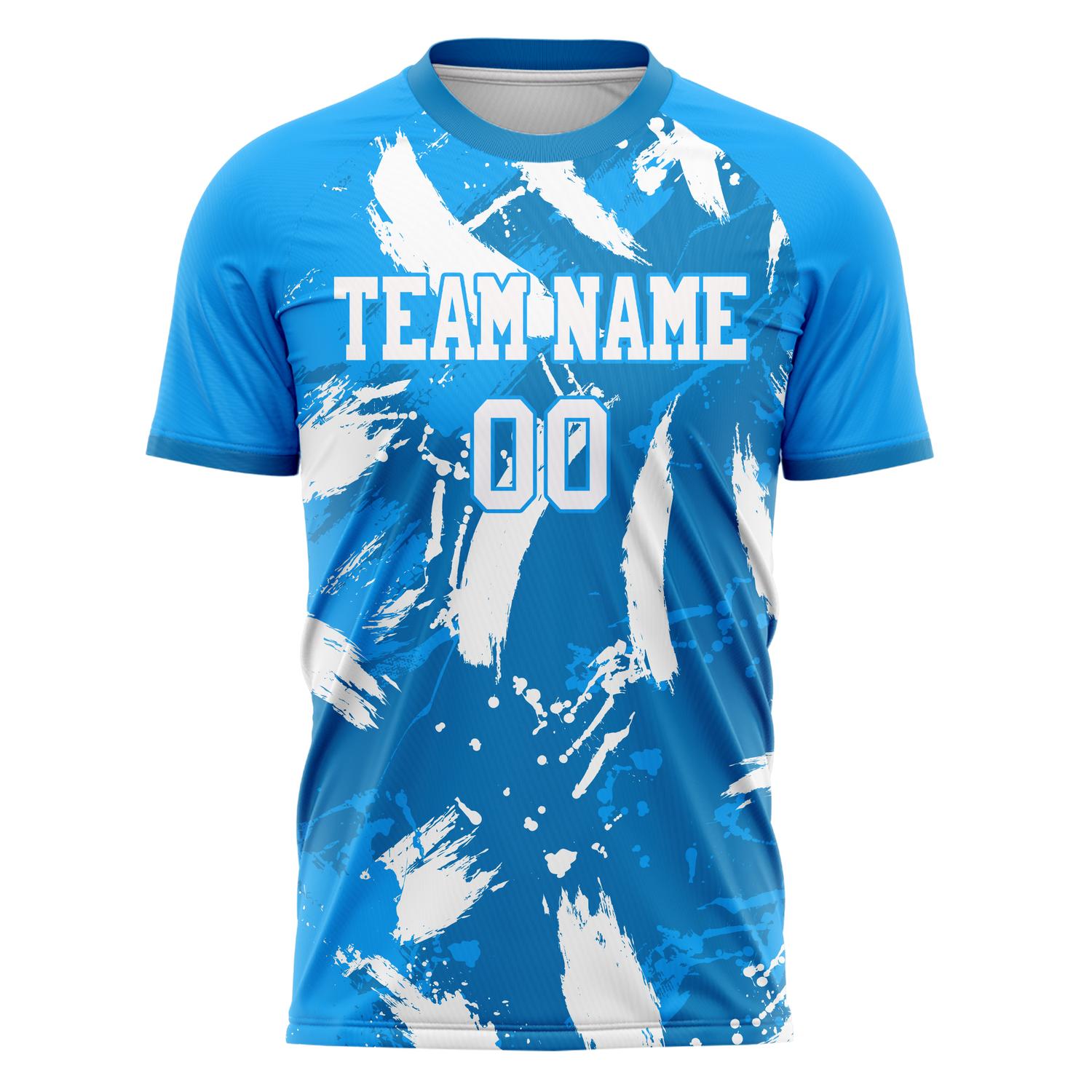 Custom Professional Blue White Brush Strokes Soccer Jersey