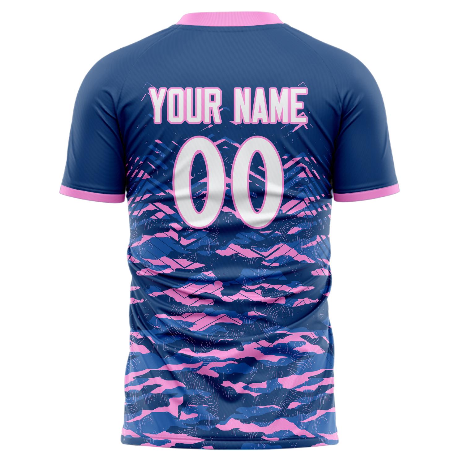 Custom Professional Navy Blue Pink Waves Soccer Jersey