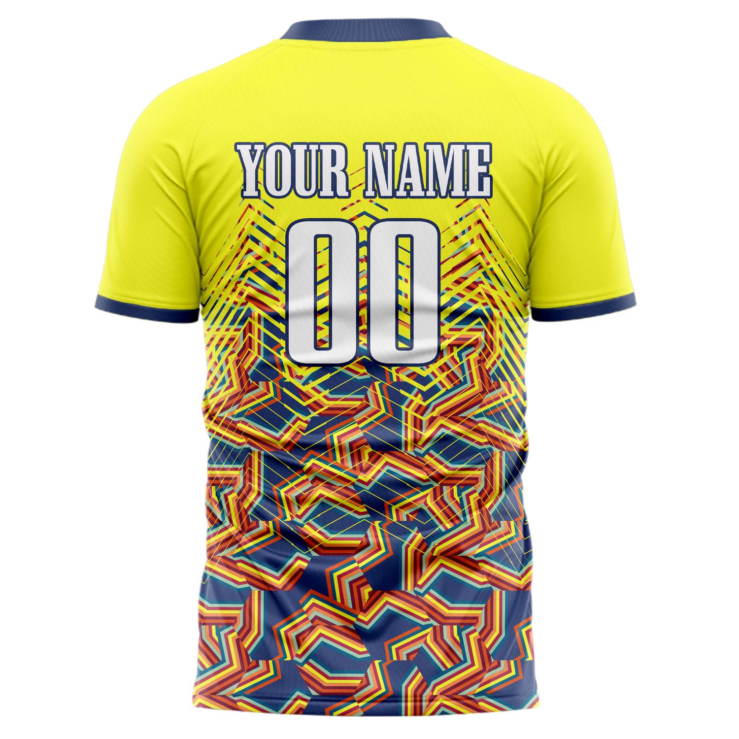 Benutzerdefiniertes Professionelles Gelb Marineblau Zickzack Fußballtrikot
