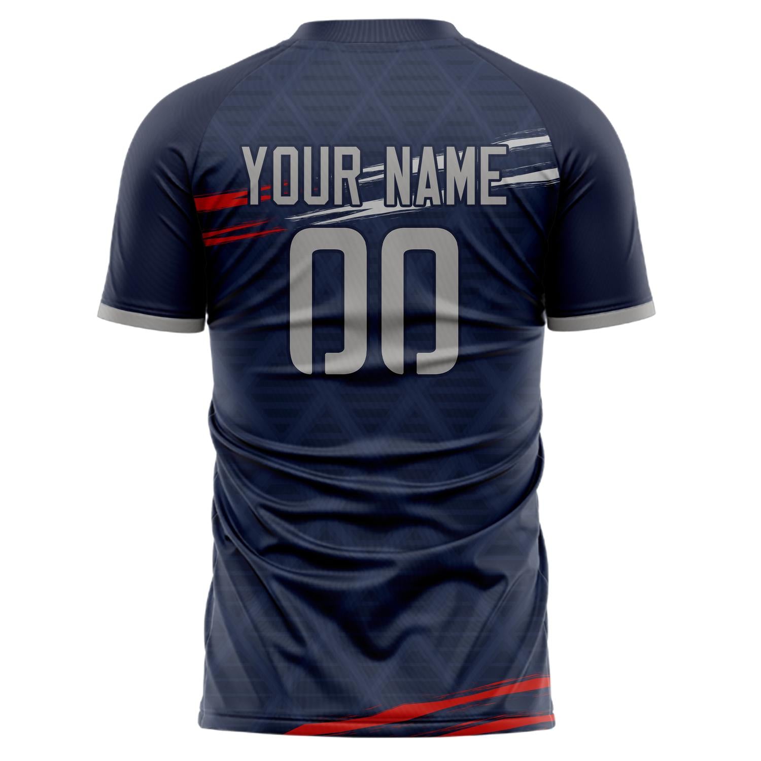 Custom Professional Navy Blue Grey Geometric Soccer Jersey