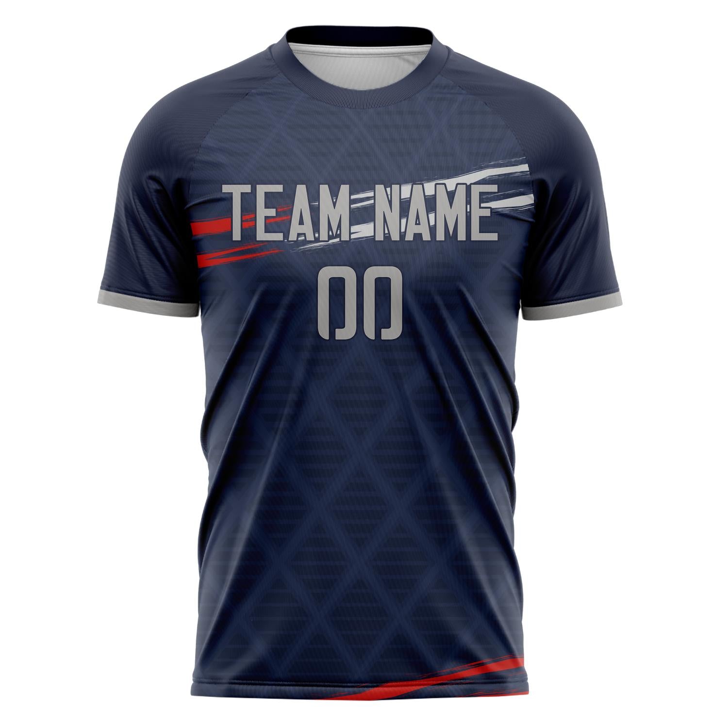 Custom Professional Navy Blue Grey Geometric Soccer Jersey