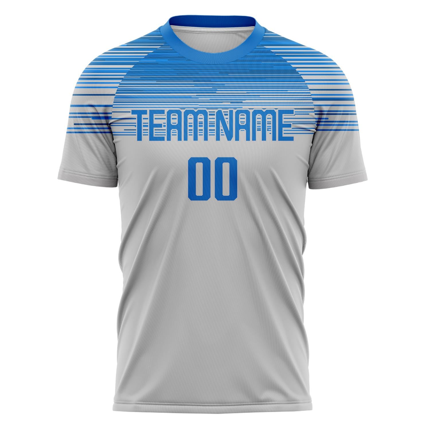 Custom Professional Grey Blue Stripes Soccer Jersey