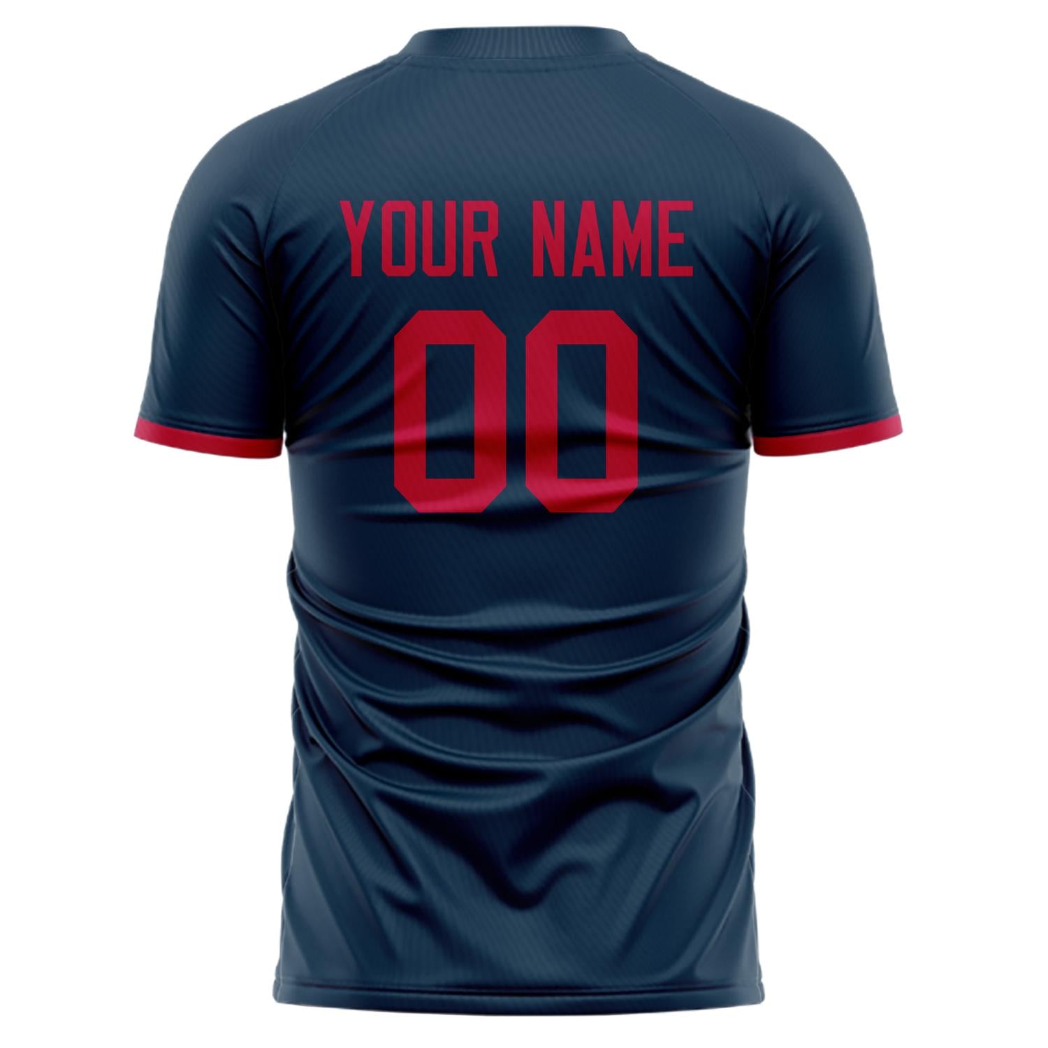 Custom Professional Navy Blue Red Minimalist Soccer Jersey