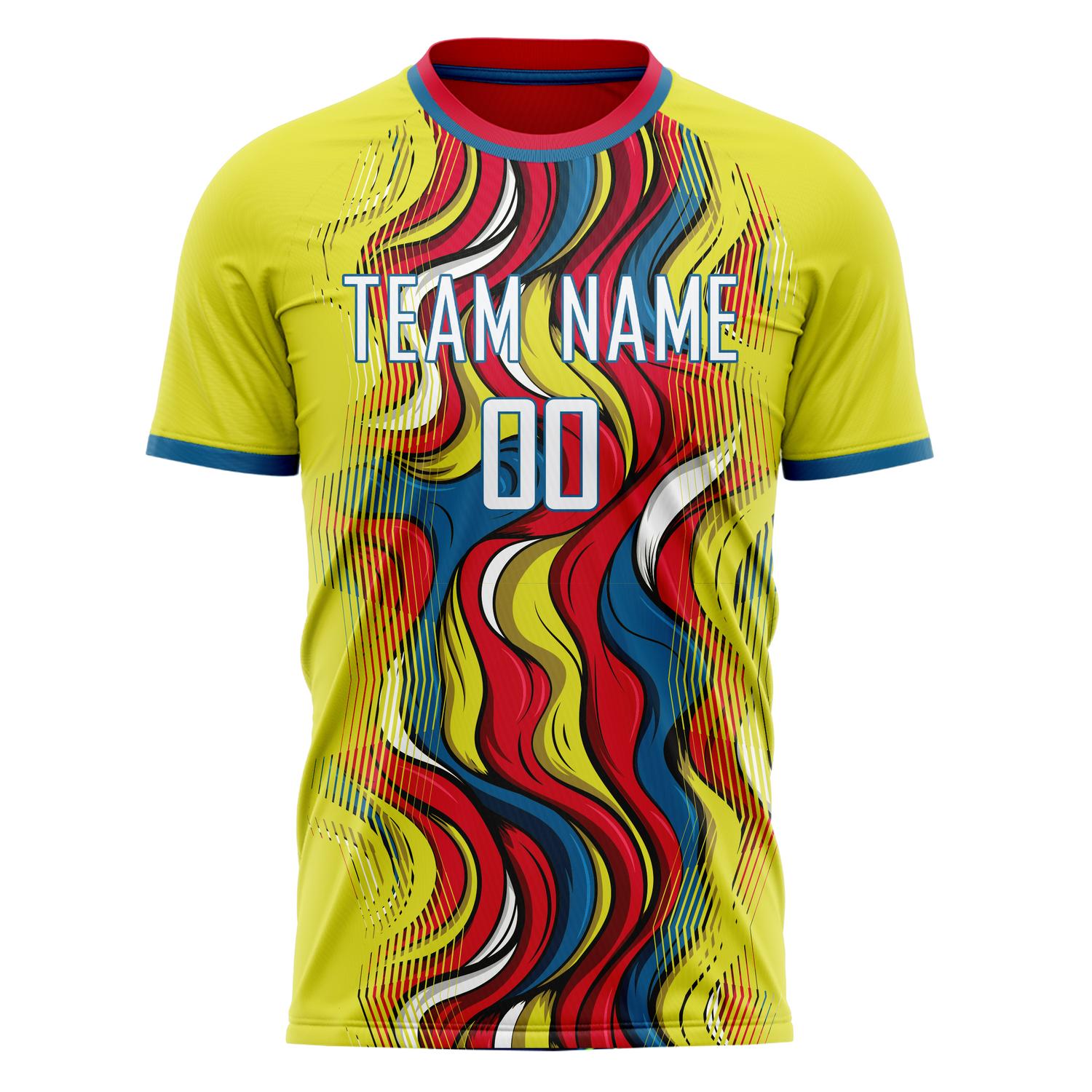 Custom Professional Yellow Red Artistic Style Soccer Jersey