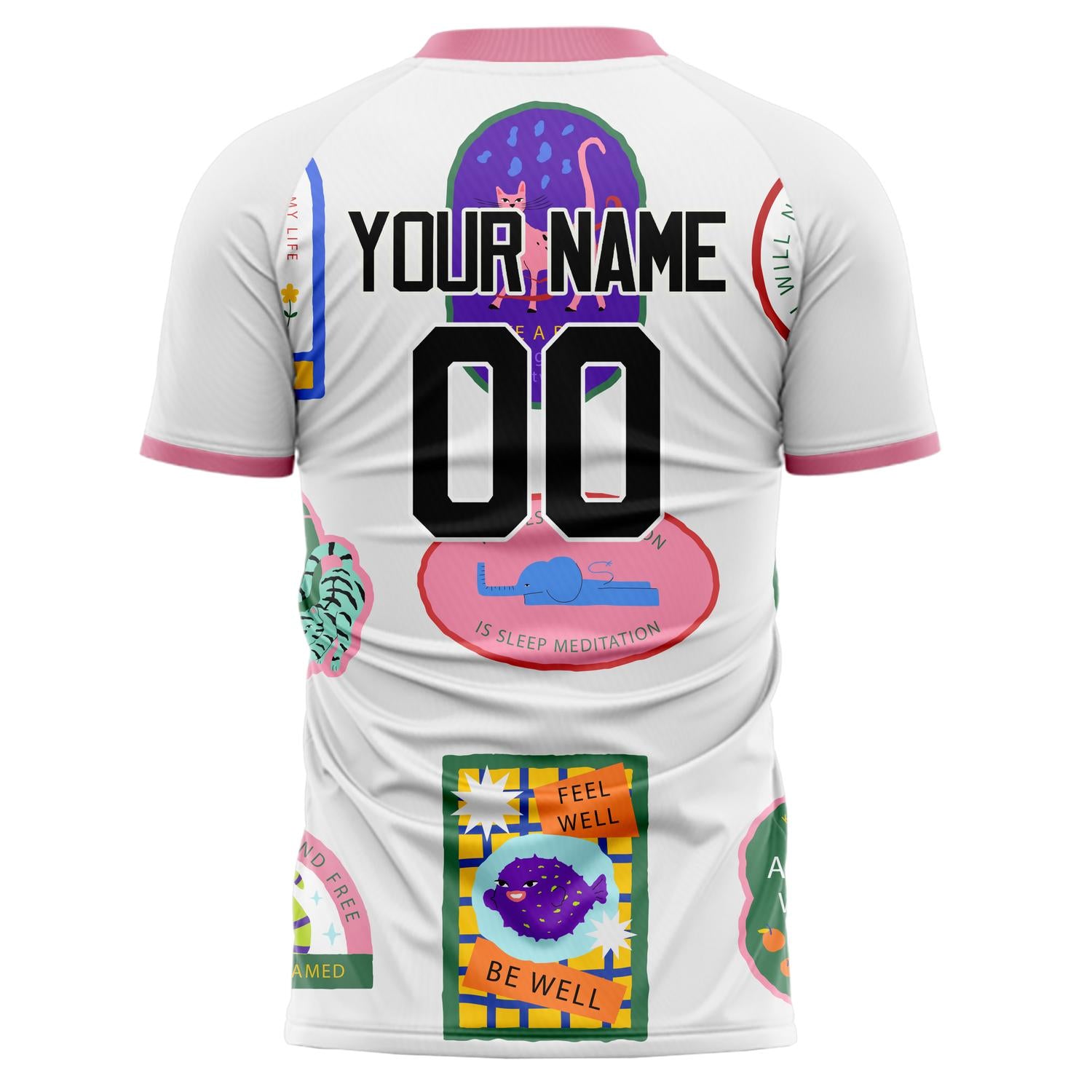 Benutzerdefiniertes Professionelles Weiß Rosa Karikatur Fußballtrikot