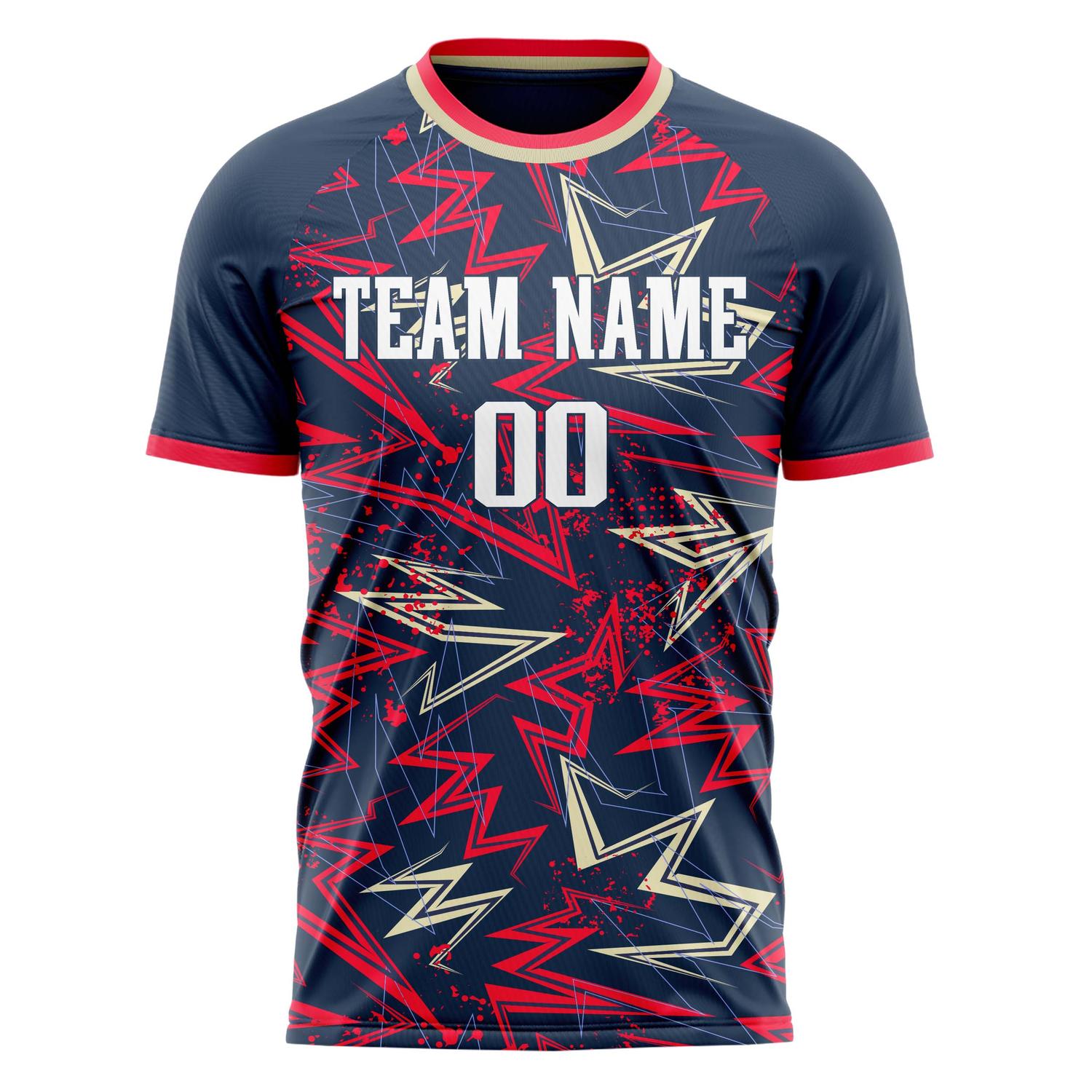 Benutzerdefiniertes Professionelles Marineblau Rot Graffiti Fußballtrikot