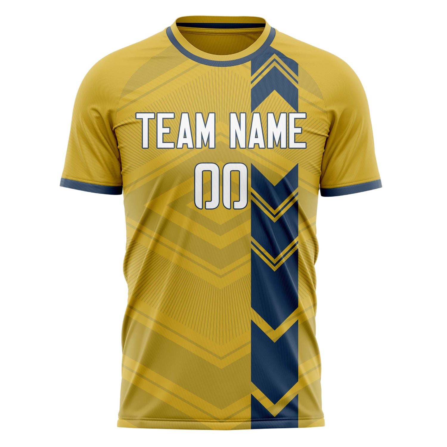 Custom Professional Old Gold Navy Blue Arrow Soccer Jersey
