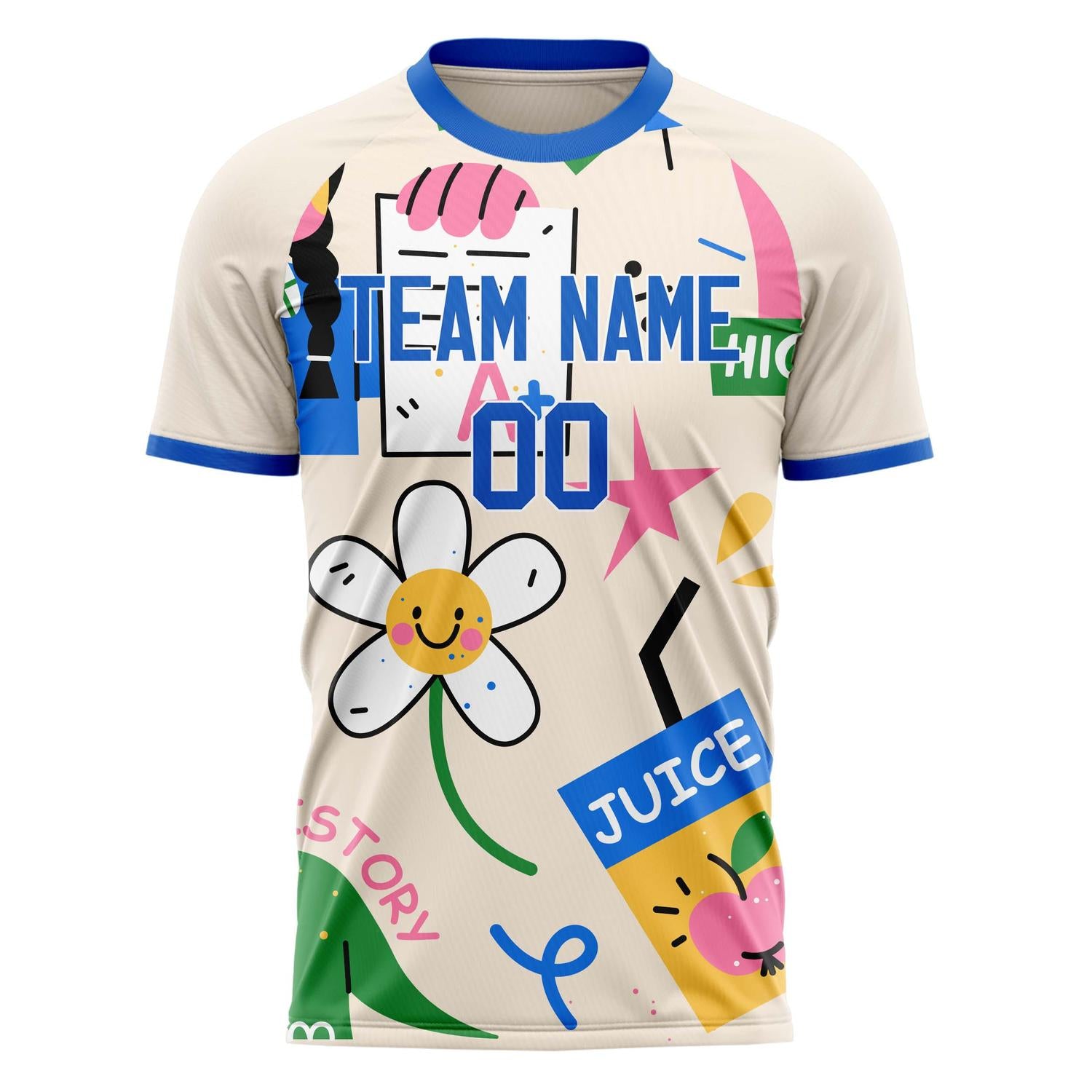 Custom Professional Cream Blue Kids Soccer Jersey