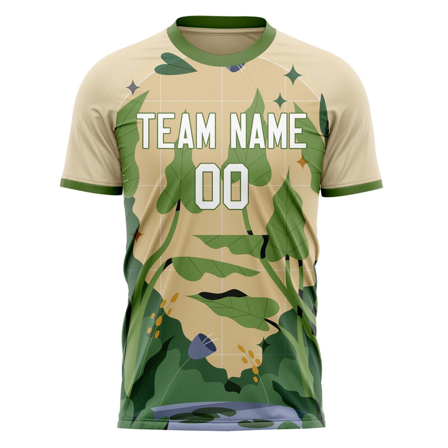 Custom Professional Cream Green Graffiti Style Soccer Jersey