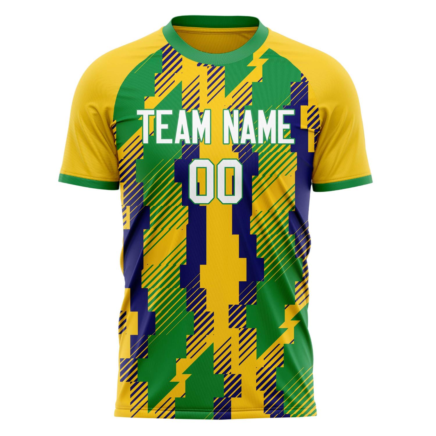Custom Professional Gold Green Lines Soccer Jersey