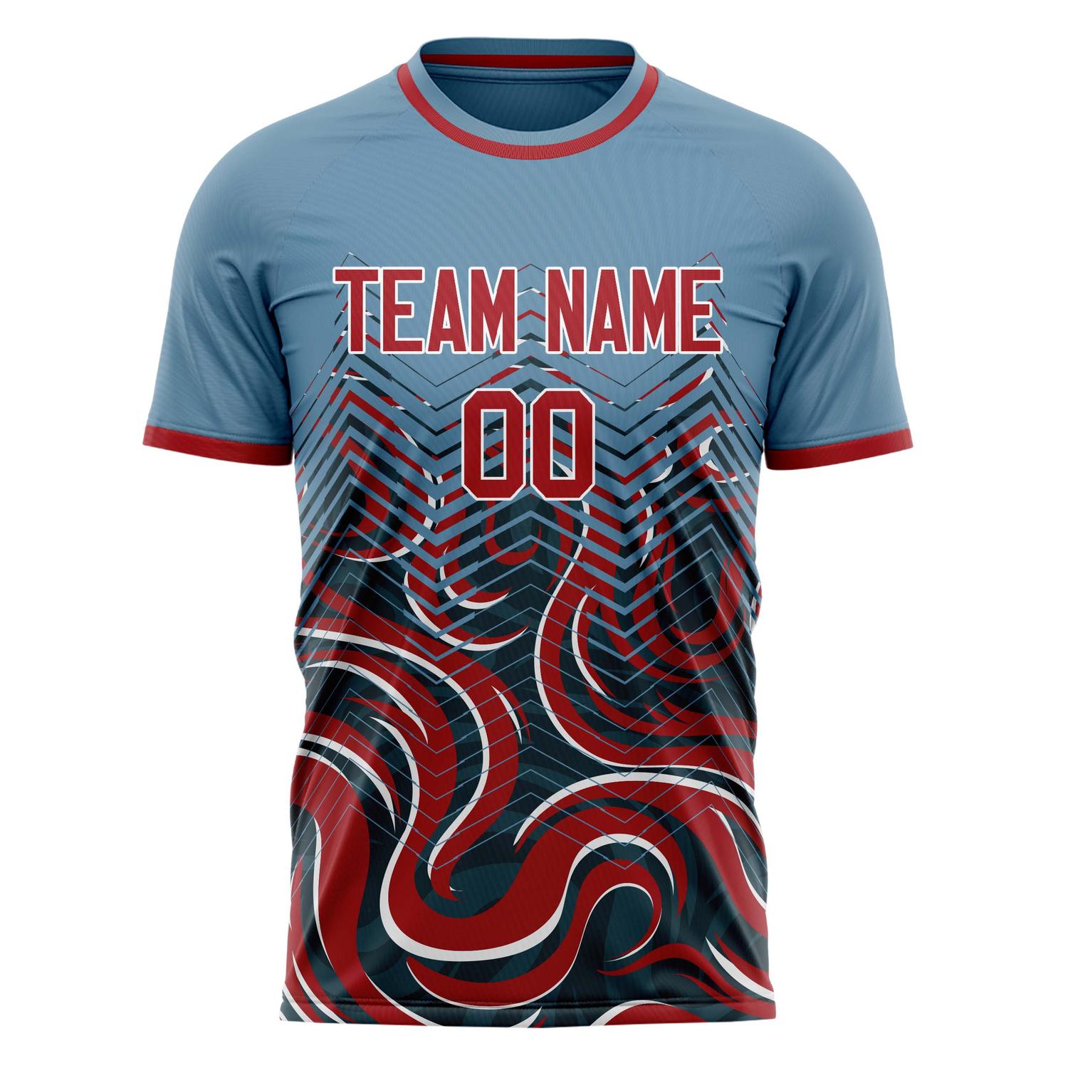 Custom Professional Blue Red Waves Soccer Jersey