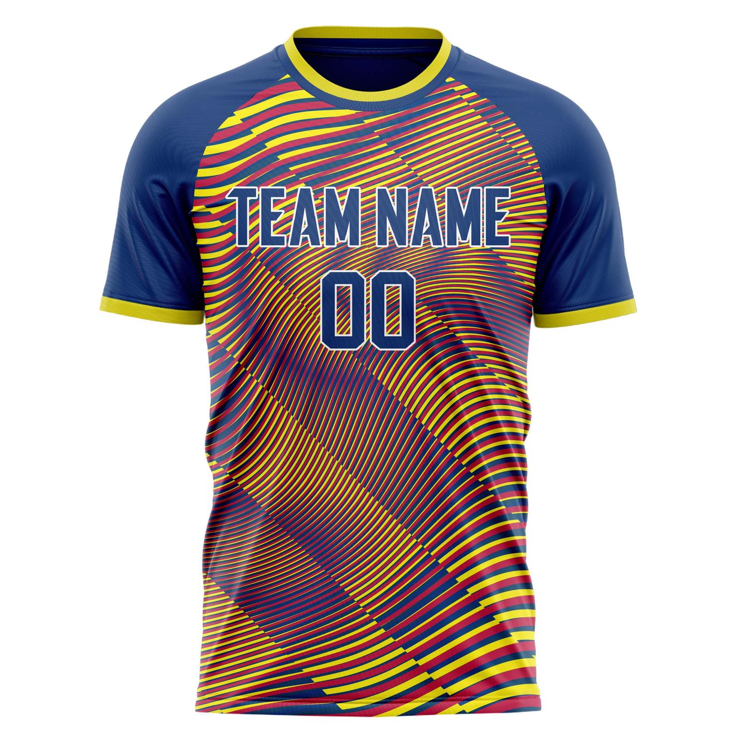 Custom Professional Royal Blue Yellow Lines Soccer Jersey