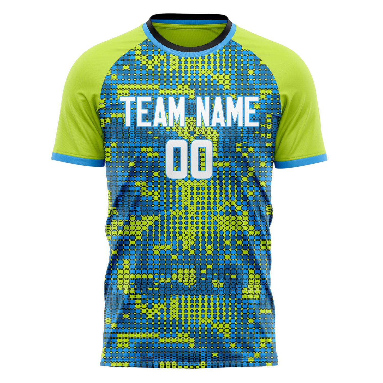 Custom Professional Blue Green Pixel Soccer Jersey