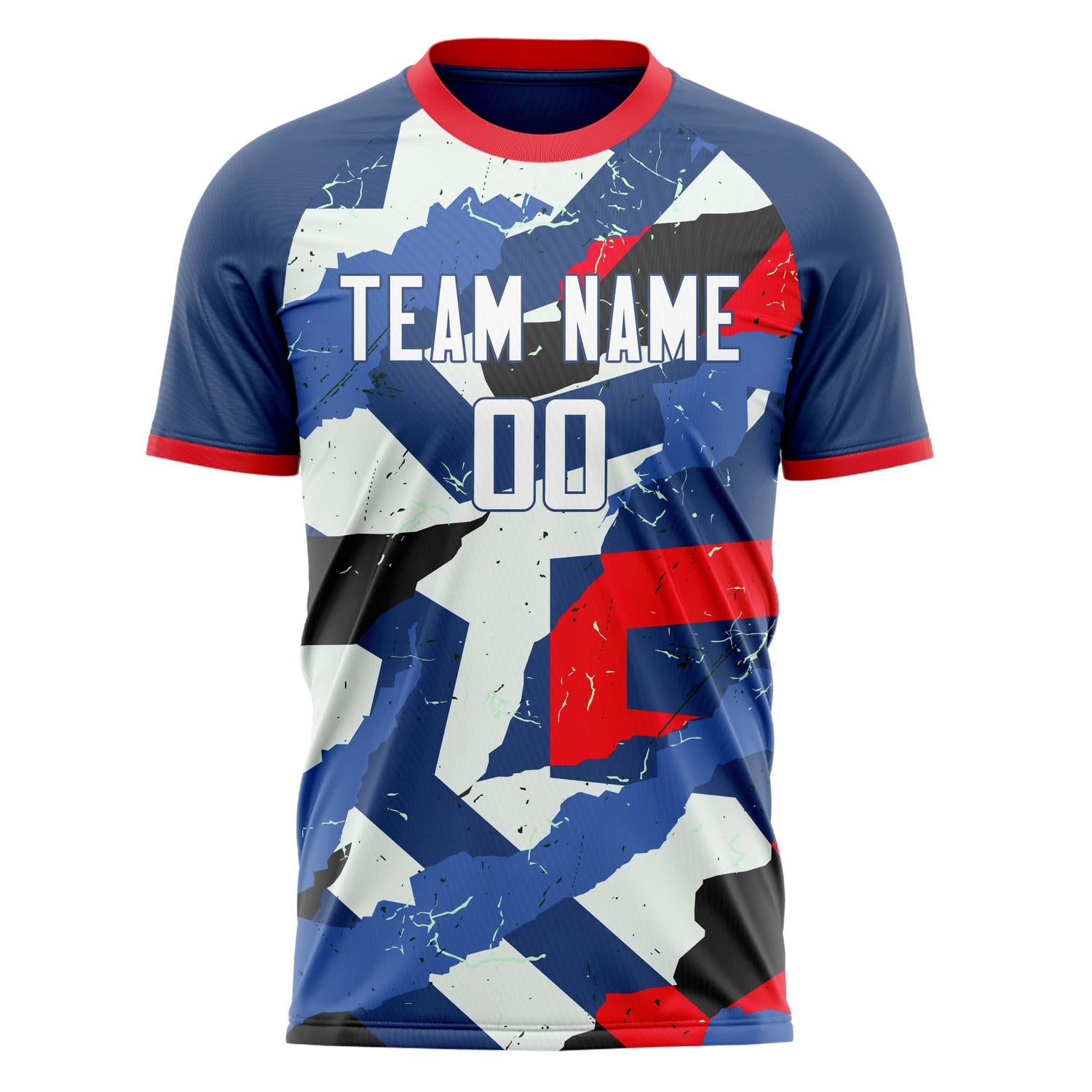 Custom Professional Navy Blue White Chipped Soccer Jersey