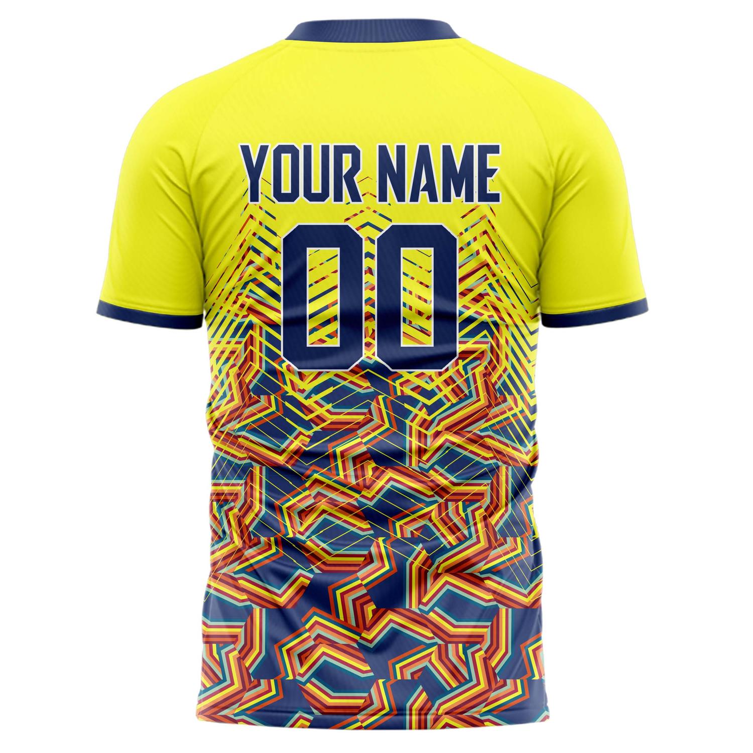 Benutzerdefiniertes Professionelles Gelb Marineblau Geometrisches Fußballtrikot