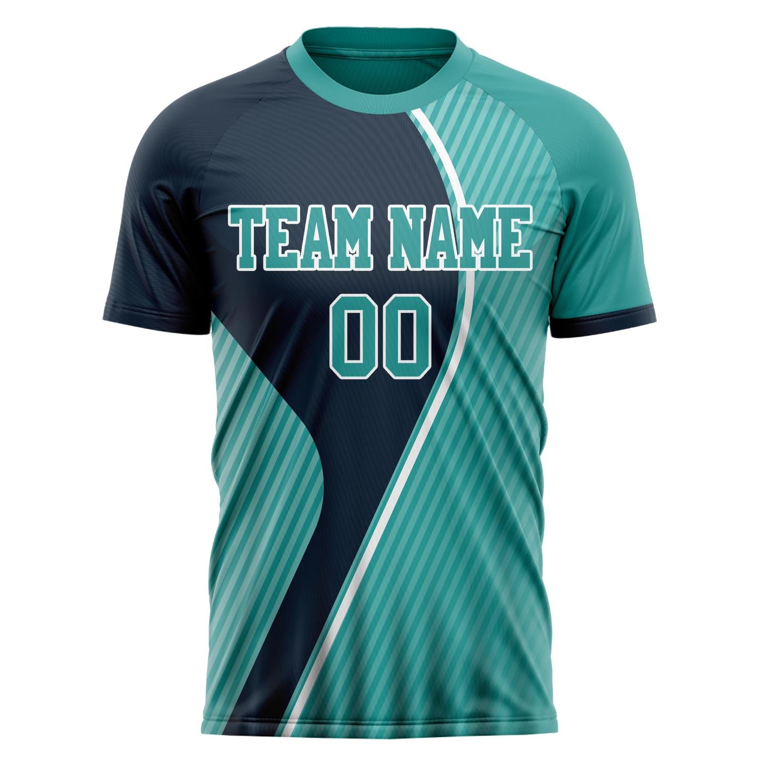 Custom Professional Navy Blue Teal Geometry Soccer Jersey
