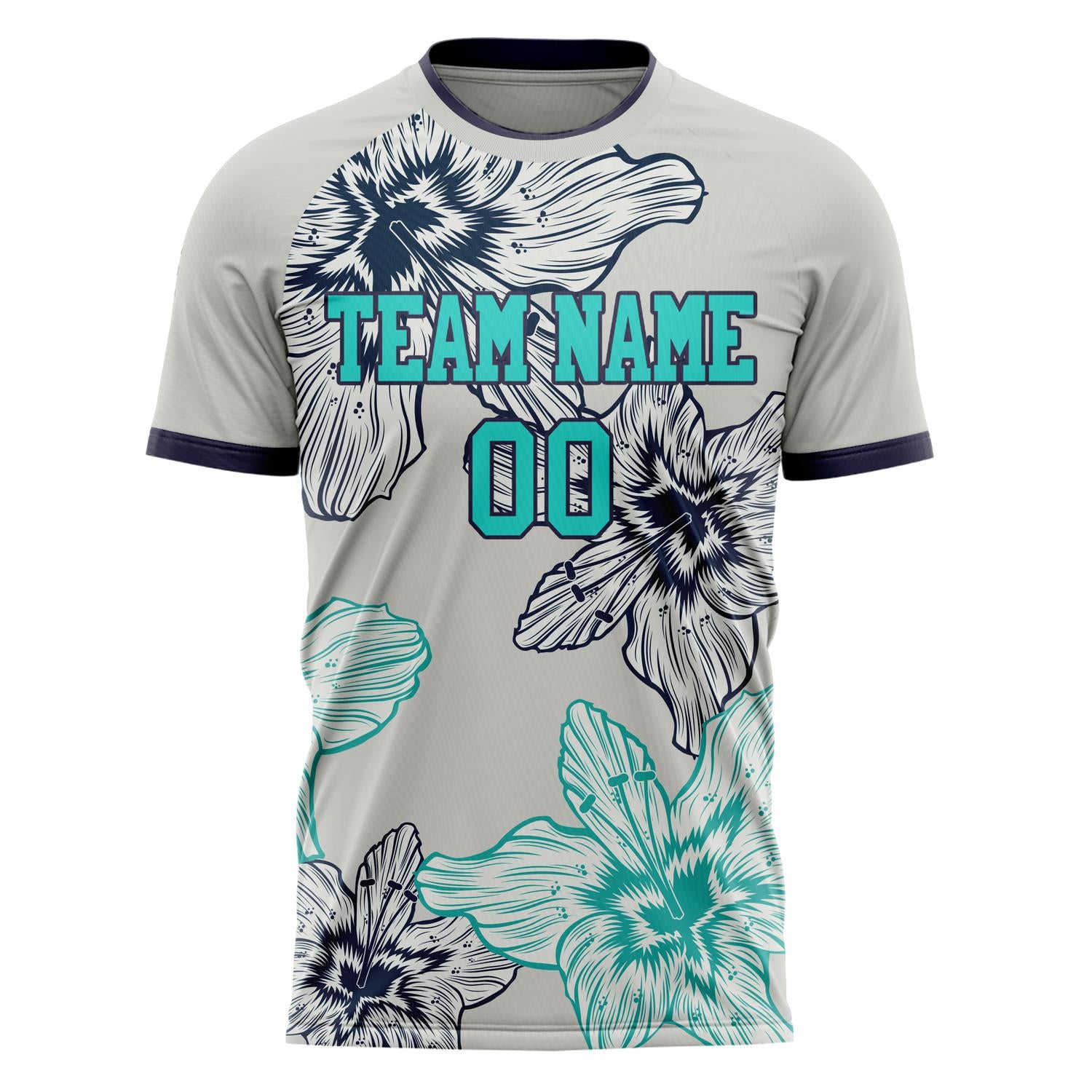 Custom Professional Grey Navy Blue Floral Soccer Jersey