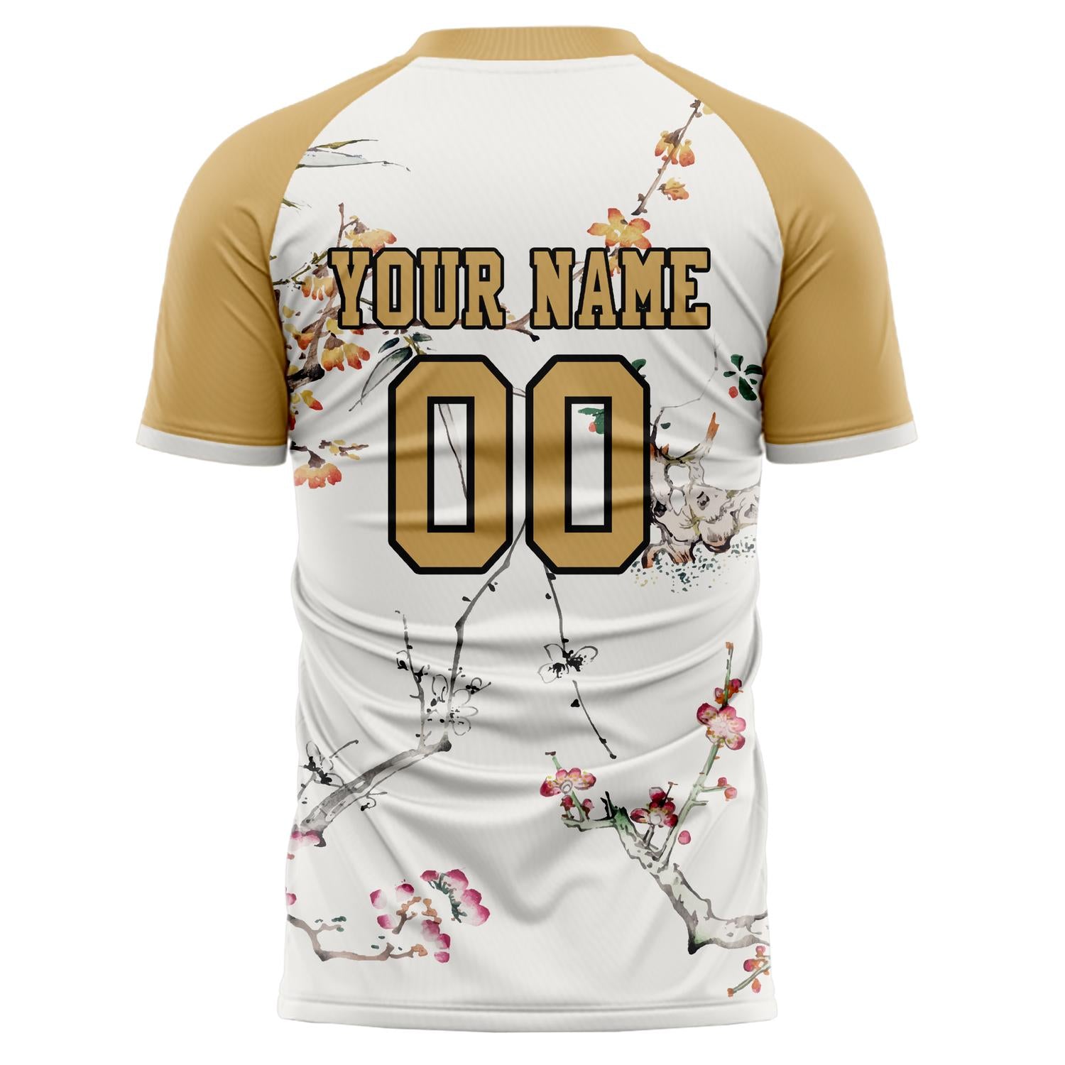 Custom Professional White Light Brown Flowers Ink Style Soccer Jersey