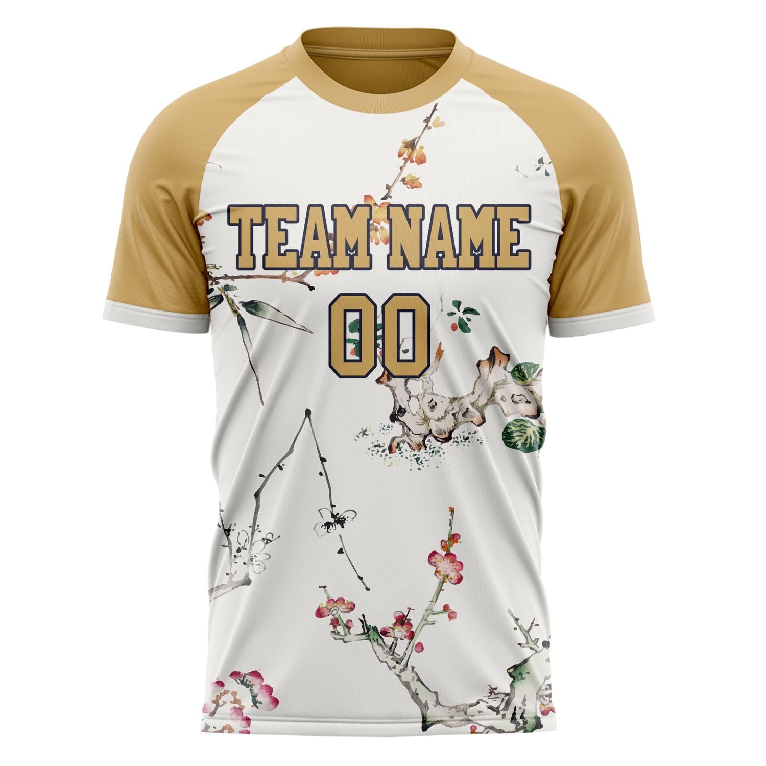 Custom Professional White Light Brown Flowers Ink Style Soccer Jersey