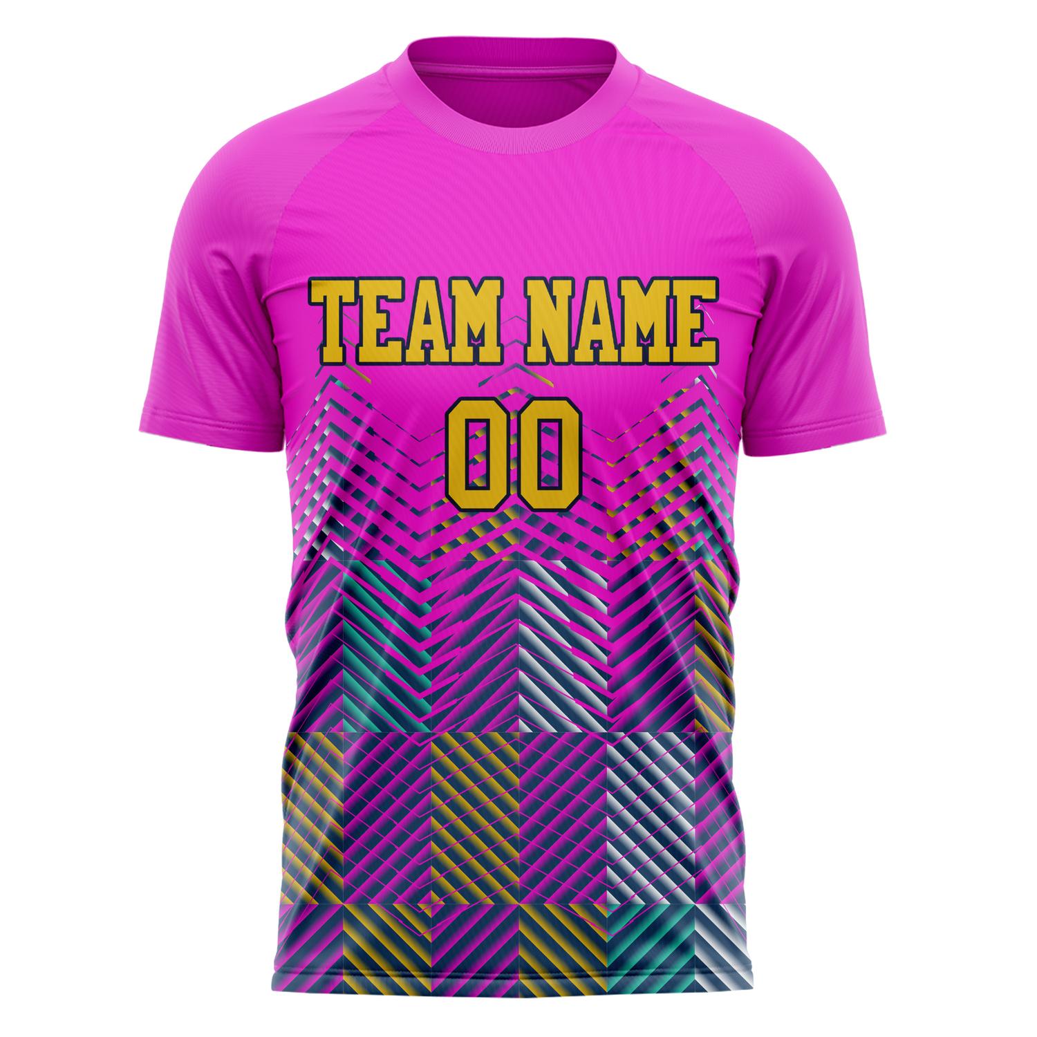 Custom Professional Pink Old Gold Geometry Soccer Jersey