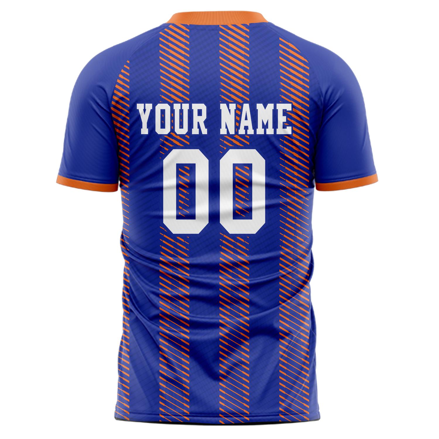 Benutzerdefiniertes Professionelles Königsblau Orange Geometrie Fußballtrikot
