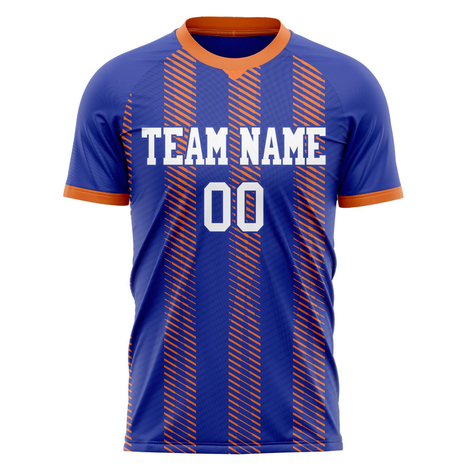 Custom Professional Royal Blue Orange Geometry Soccer Jersey