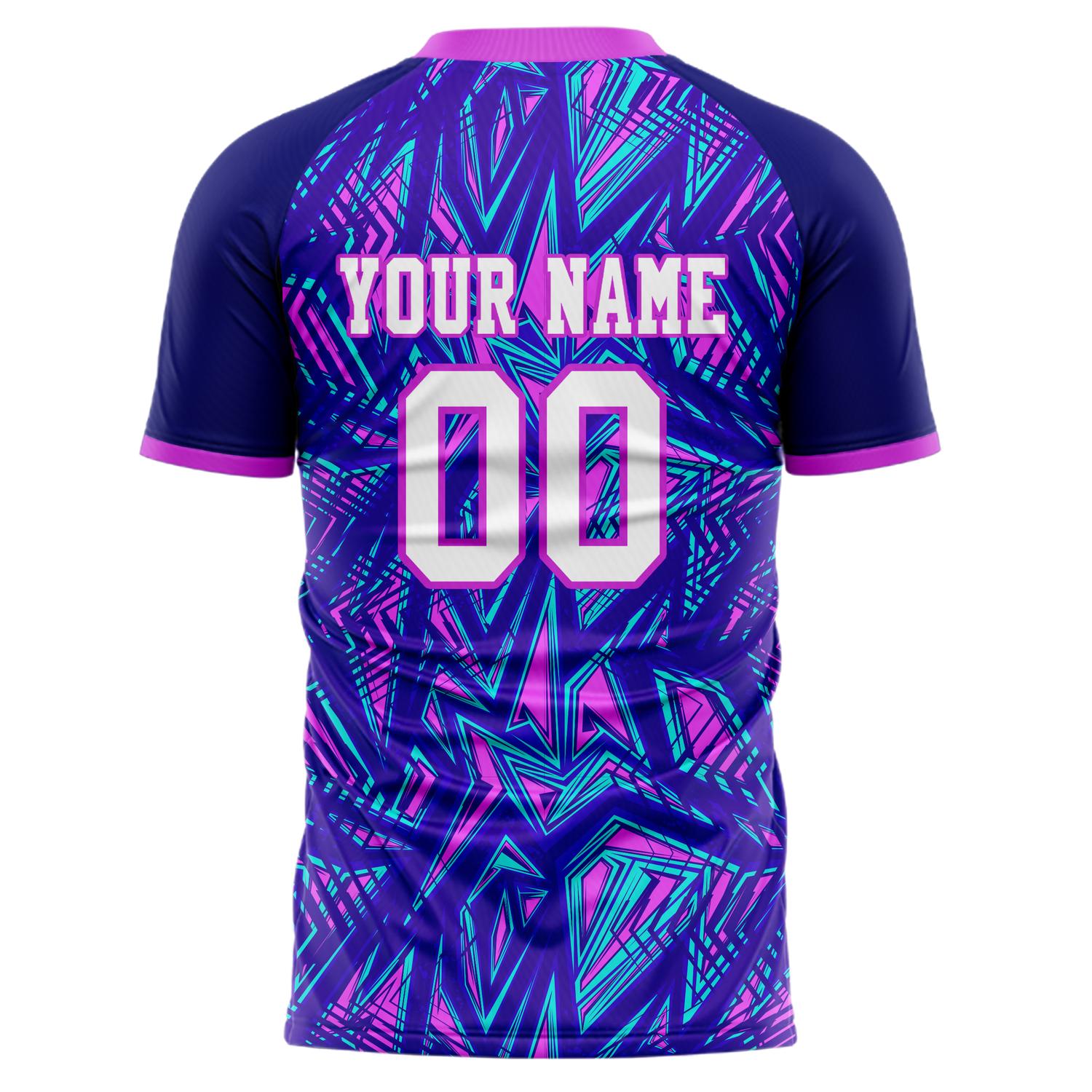 Benutzerdefiniertes Professionelles Marineblau Lila Geometrie Fußballtrikot