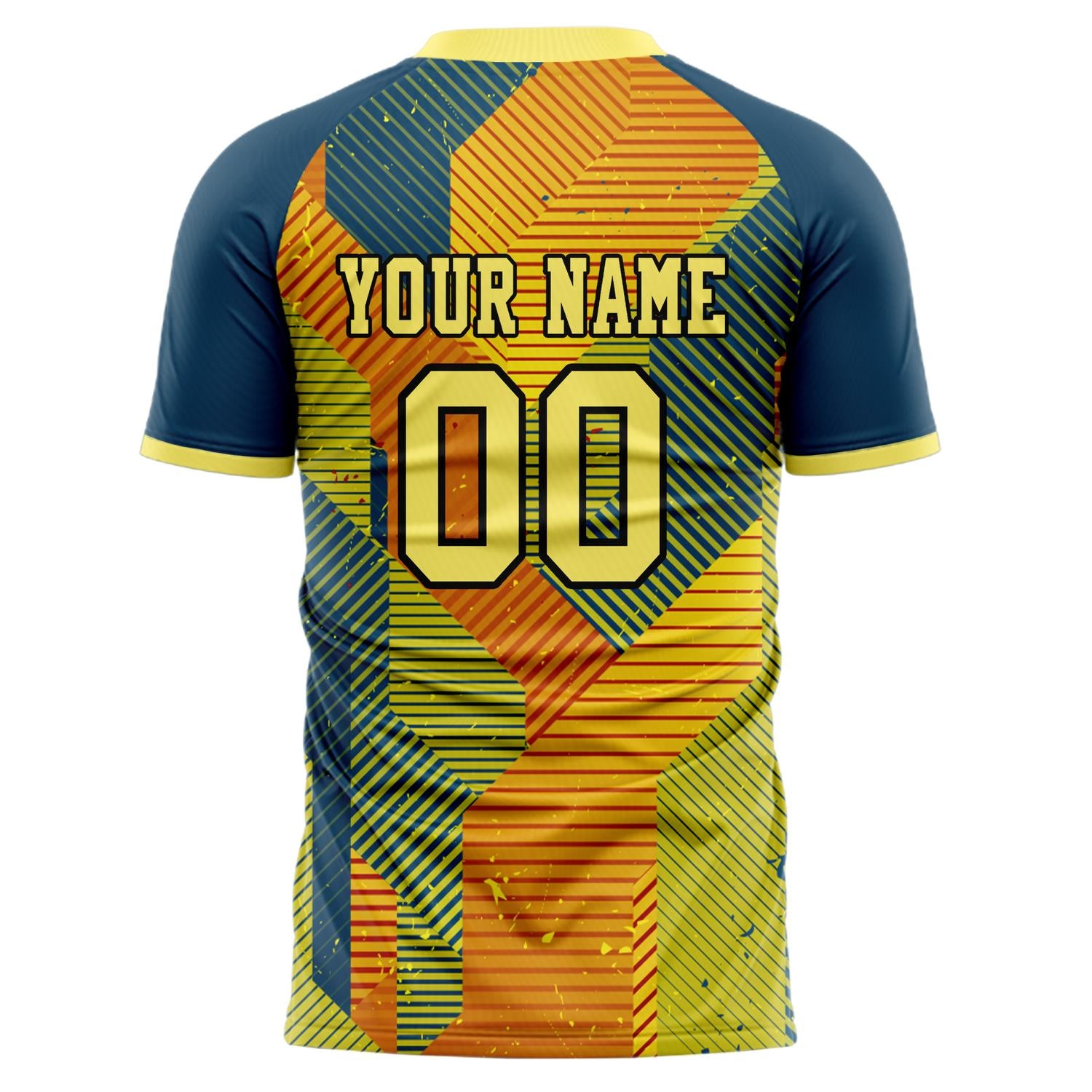Benutzerdefiniertes Professionelles Marineblau Gelb Geometrie Fußballtrikot