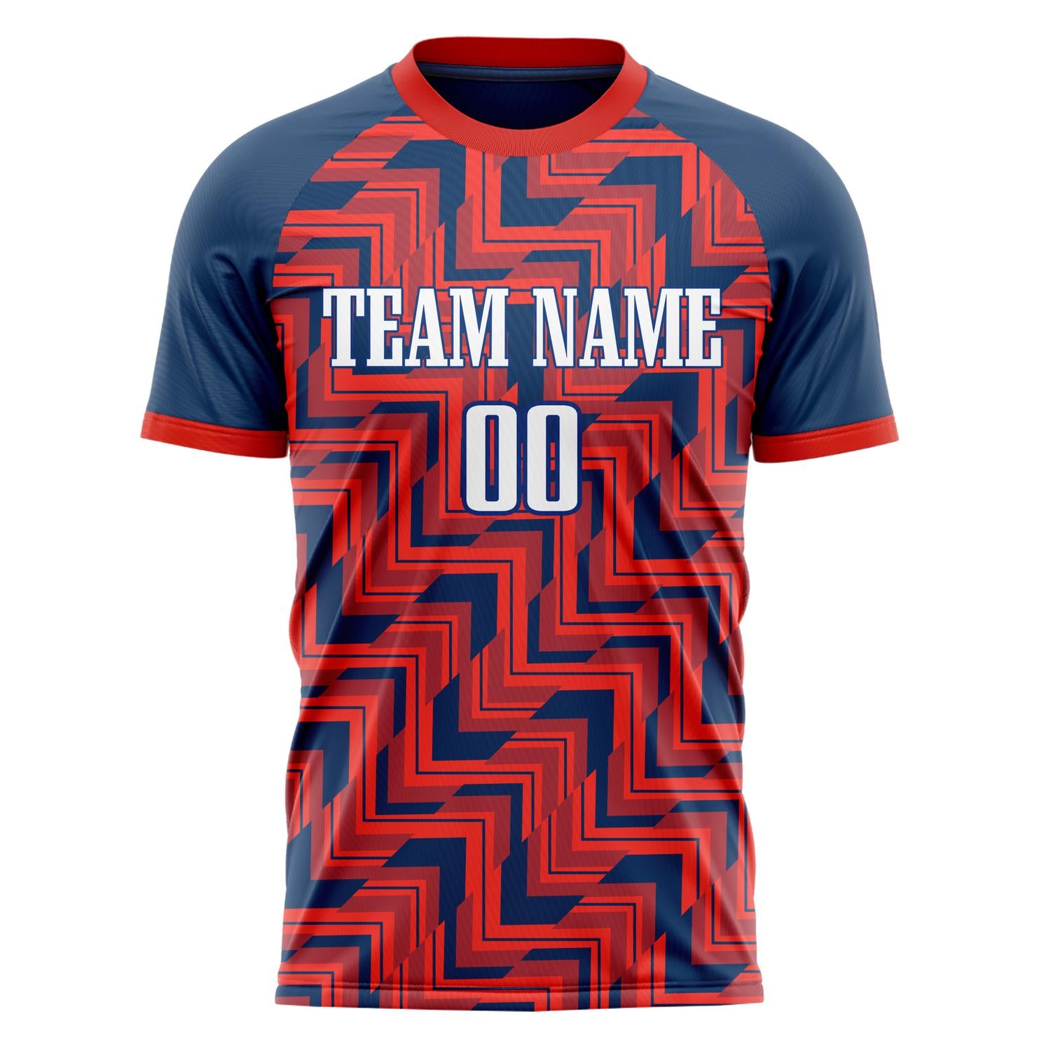 Custom Professional Red Navy Blue Geometry Soccer Jersey