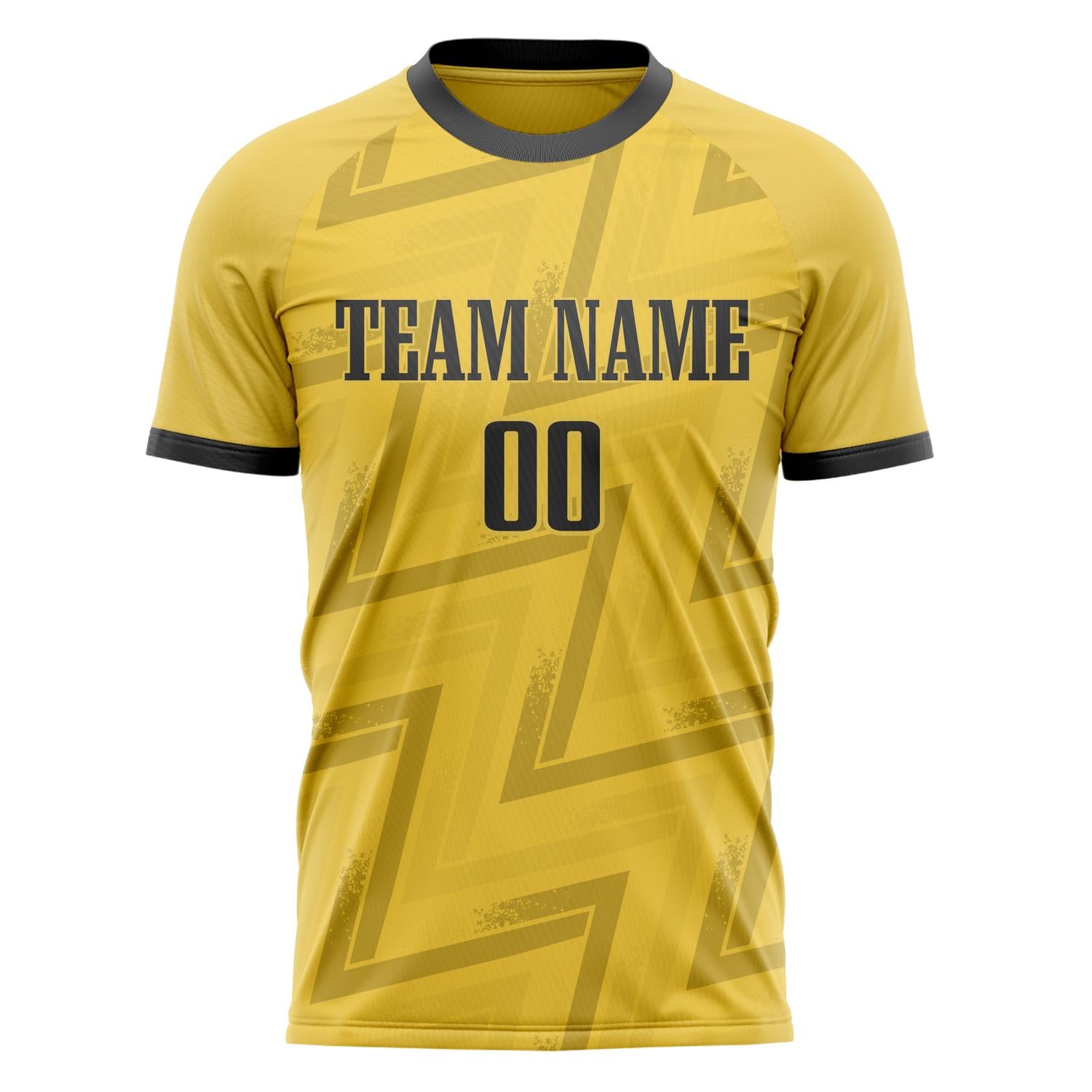 Custom Professional Yellow Navy Blue Zigzag Soccer Jersey