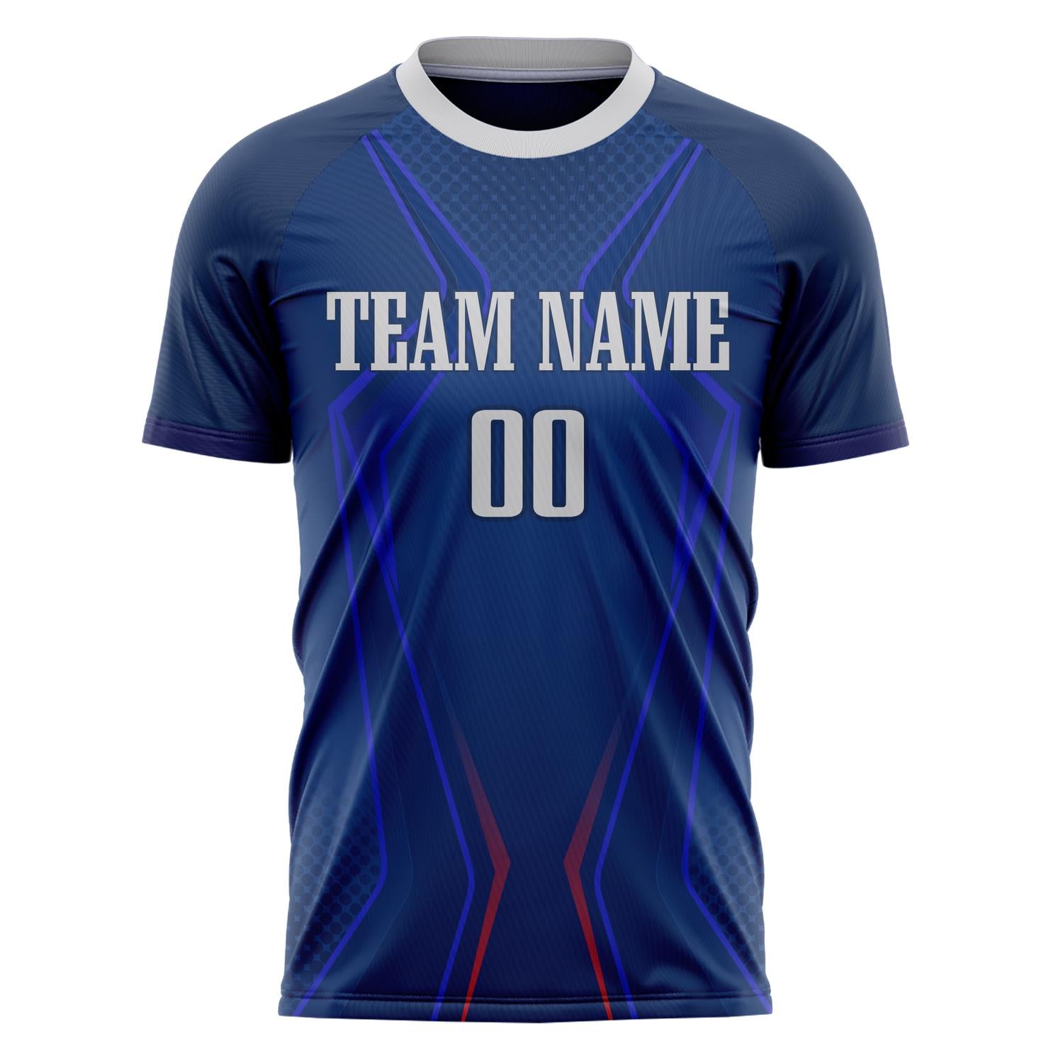 Custom Professional Navy Blue Grey Lines Soccer Jersey