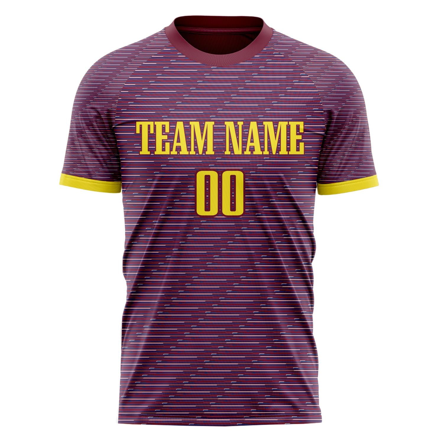Custom Professional Maroon Gold Lines Soccer Jersey