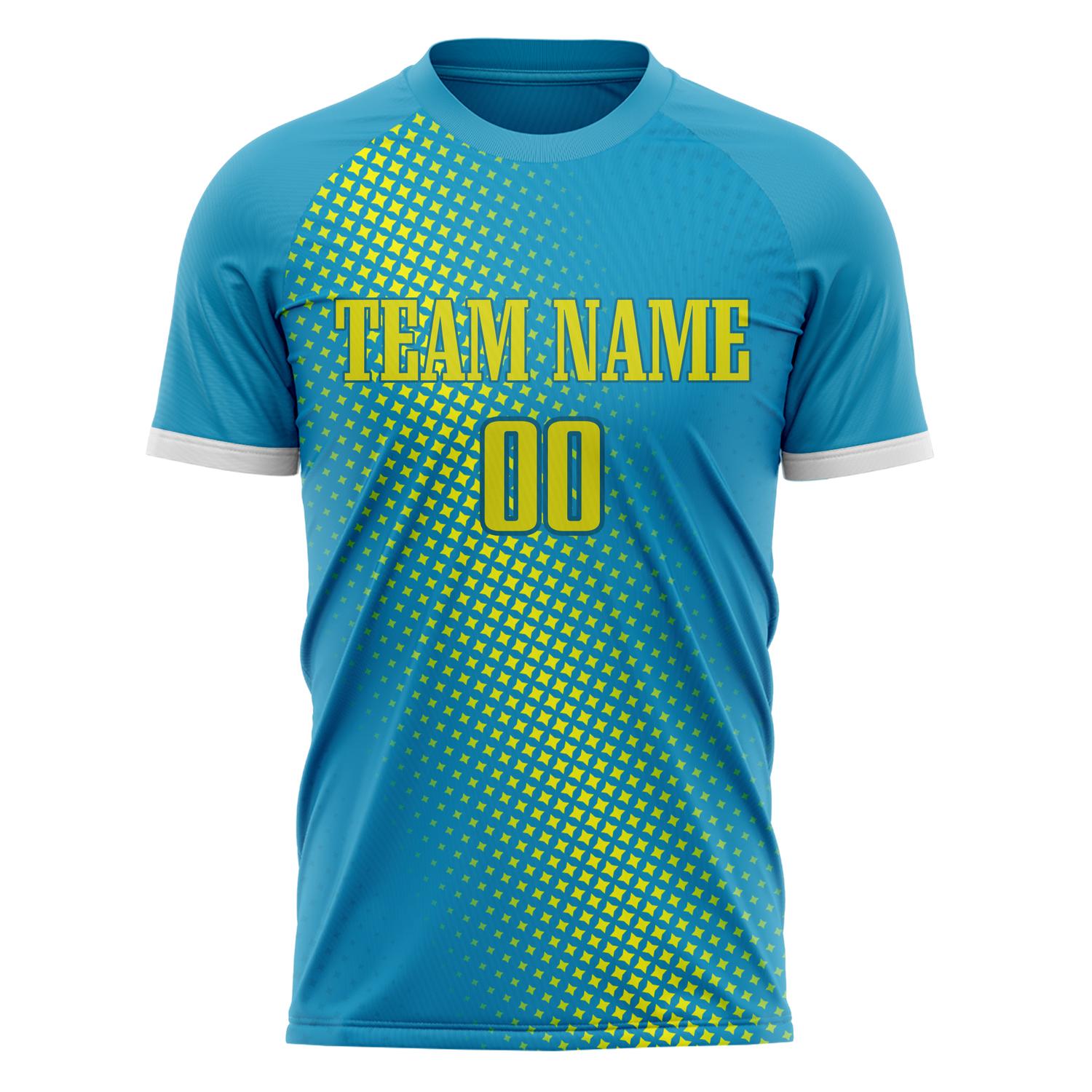 Custom Professional Teal Yellow Dots Soccer Jersey