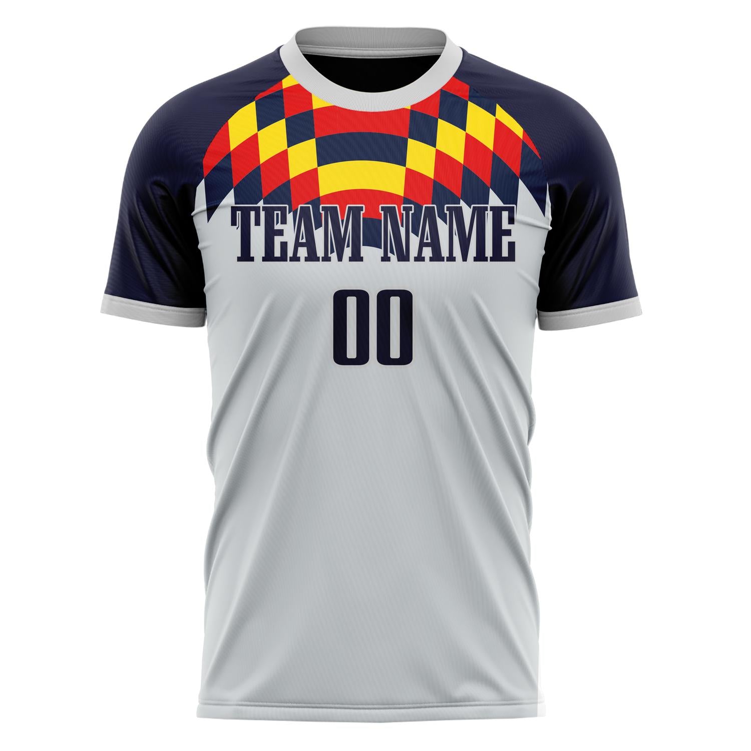 Custom Professional Grey Navy Blue Check Soccer Jersey