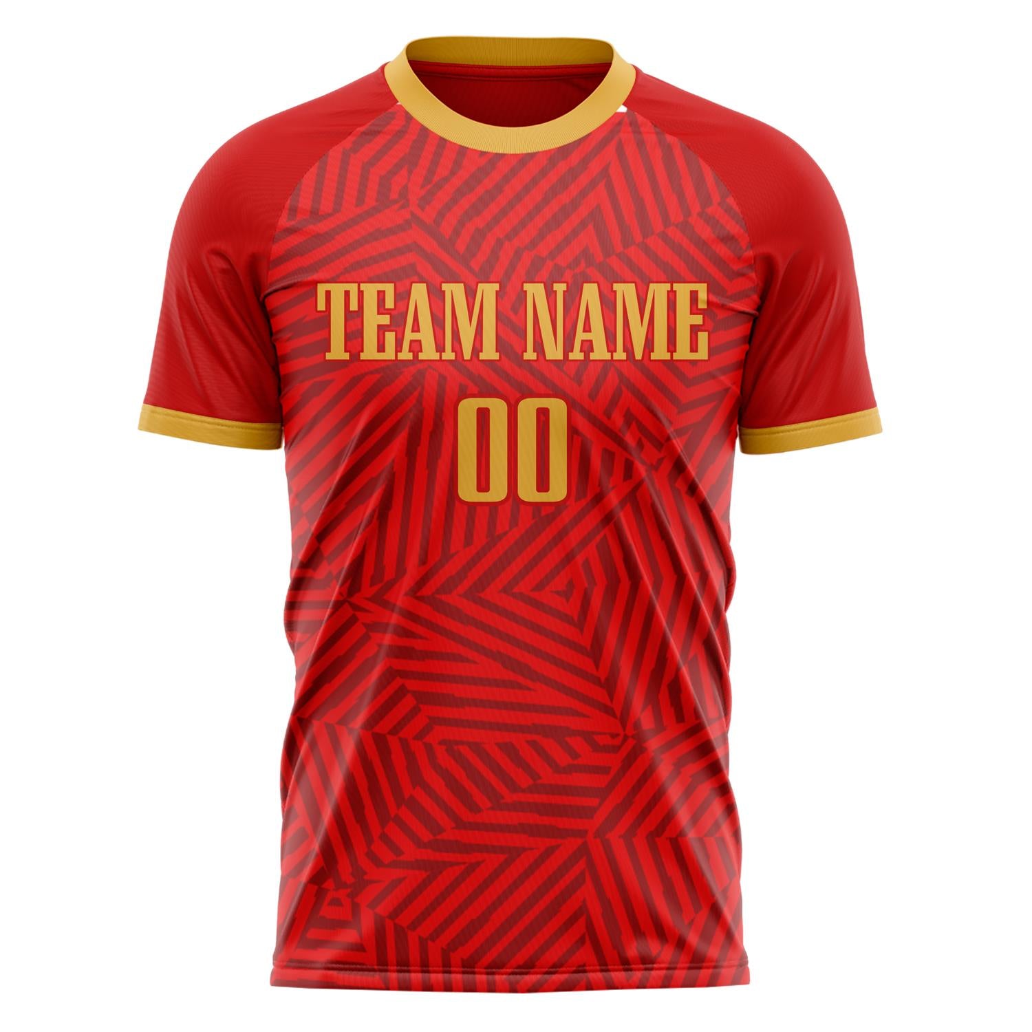 Custom Professional Red Old Gold Geometric Soccer Jersey